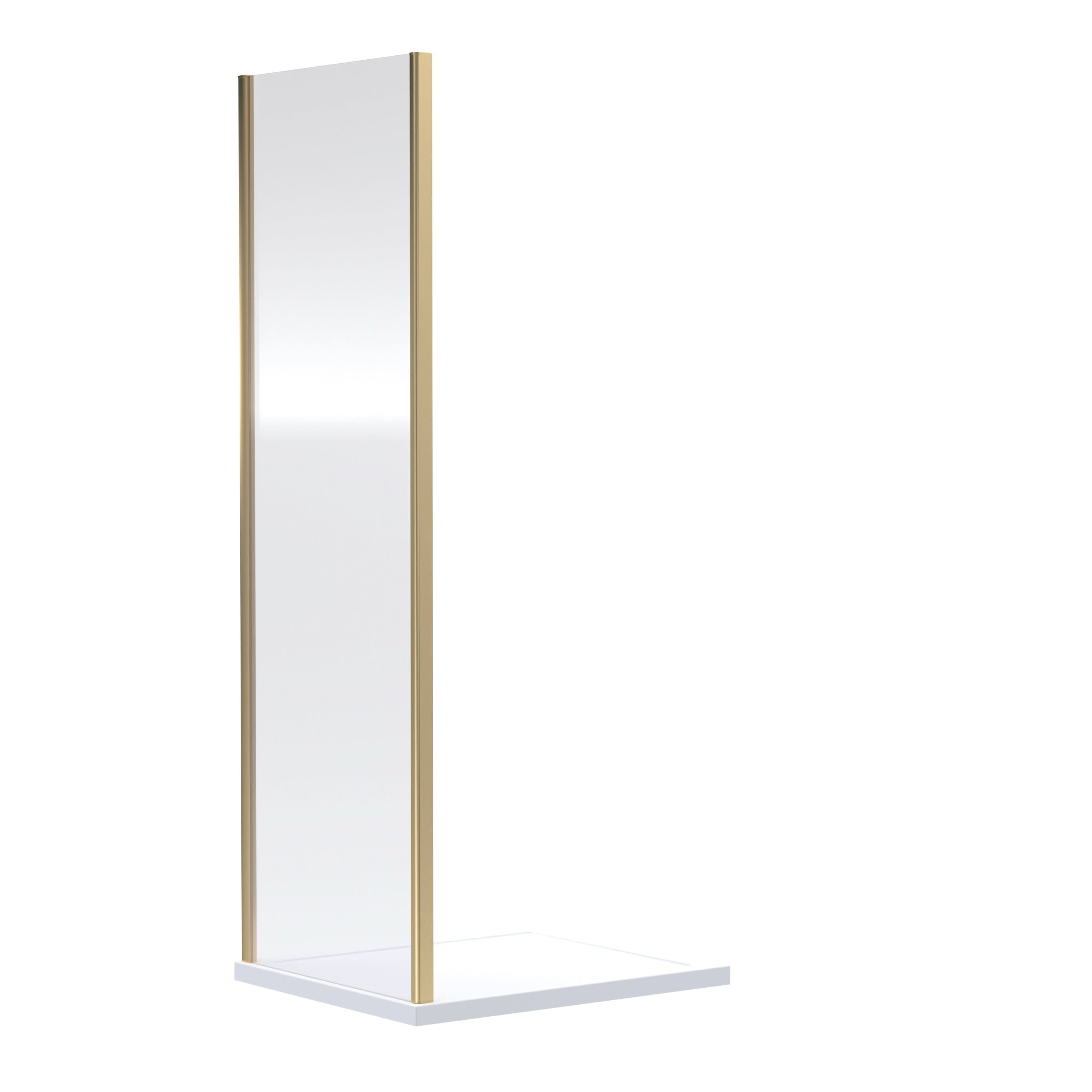 Nuie Rene Shower Side Panel, Durable Aluminium Frame Fixed Shower Screen, Enclosures for Shower in Brushed Brass, 1900 x 1000mm