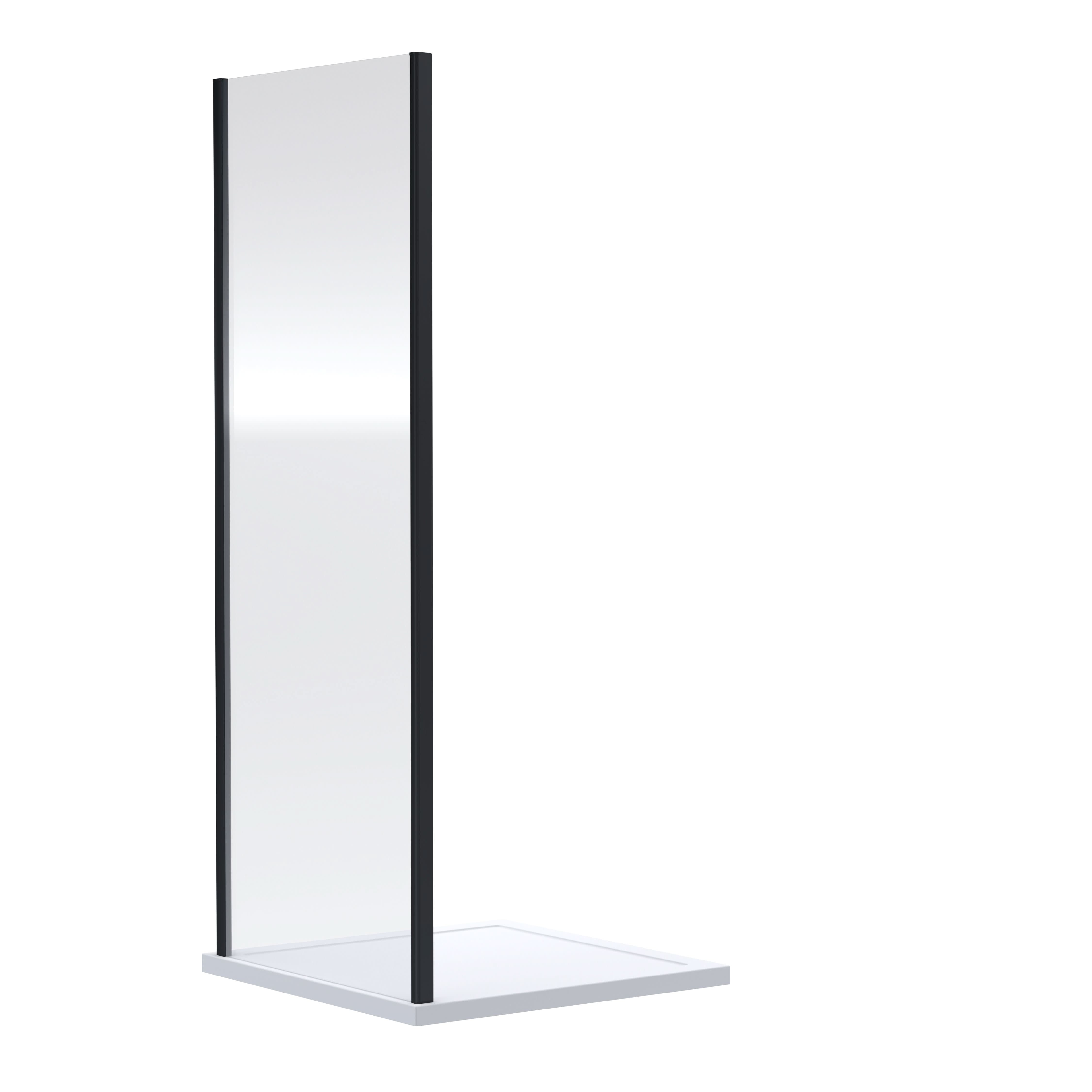 Nuie Rene Shower Side Panel, Durable Aluminium Frame Fixed Shower Screen, Modern Enclosures for Shower in Matt Black, 1900 x 700mm