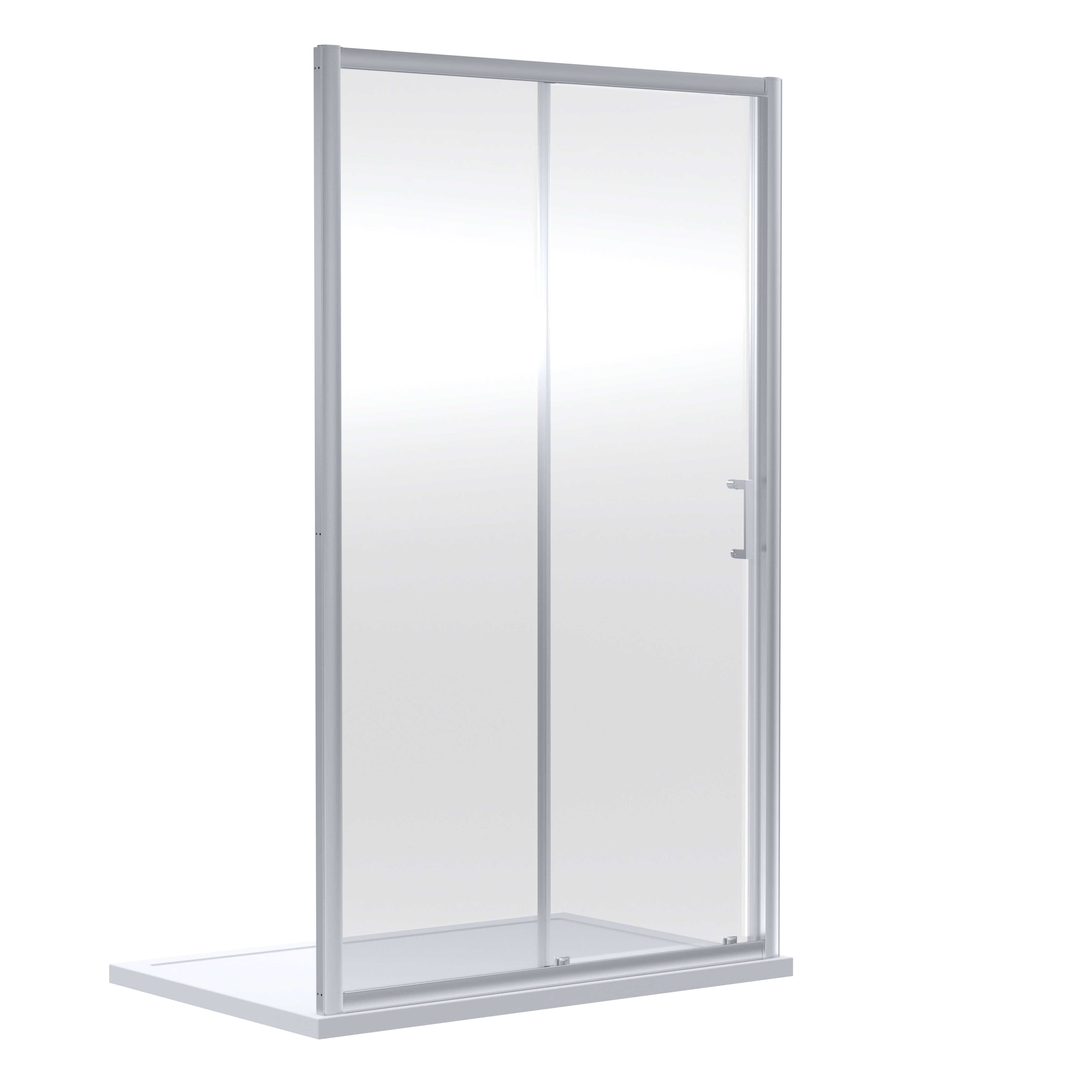 Nuie Rene Sliding Shower Door with D Shape Handle, Durable Toughened Glass Reversible Enclosure in Chrome Frame, 1900 x 1000mm