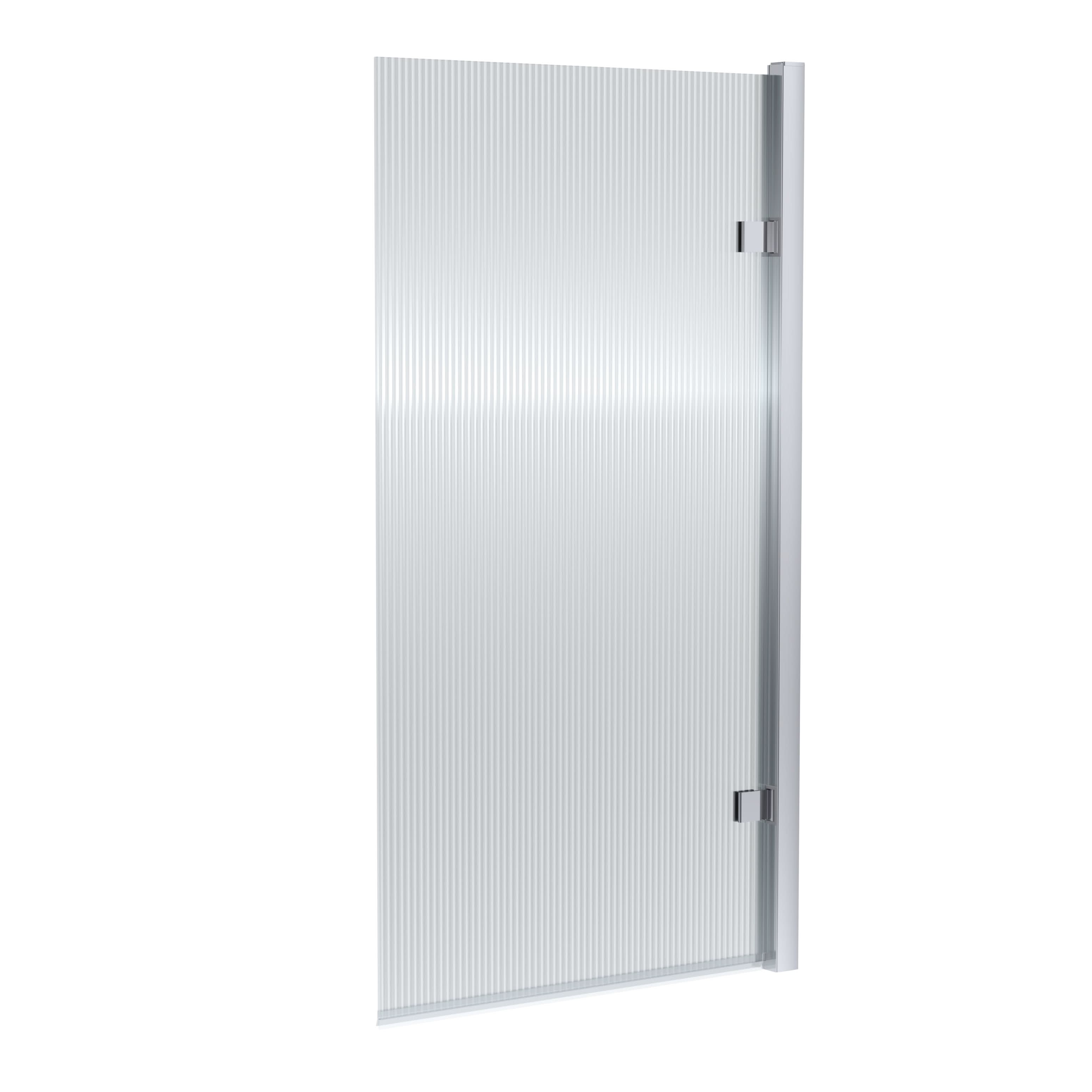 Nuie Fluted Square Hinged Bath Screen, Durable Toughened Glass Profile Reversible Fit for Straight Baths, Modern Bath Shower Screen Panel with Chrome, 8mm
