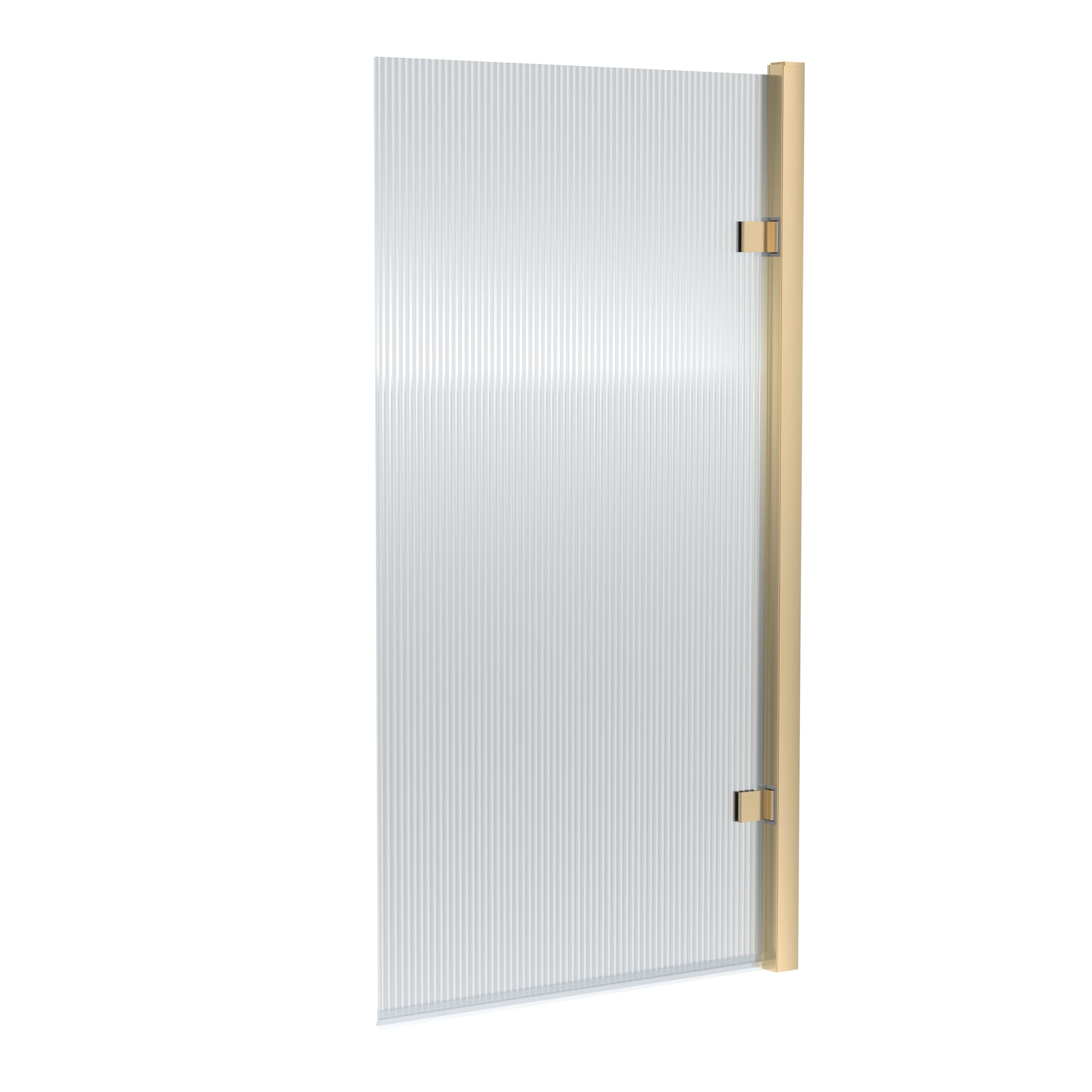 Nuie Fluted Square Hinged Bath Screen, Durable Toughened Glass Profile Reversible Fit for Straight Baths, Modern Bath Shower Screen Panel with Brushed Brass, 8mm