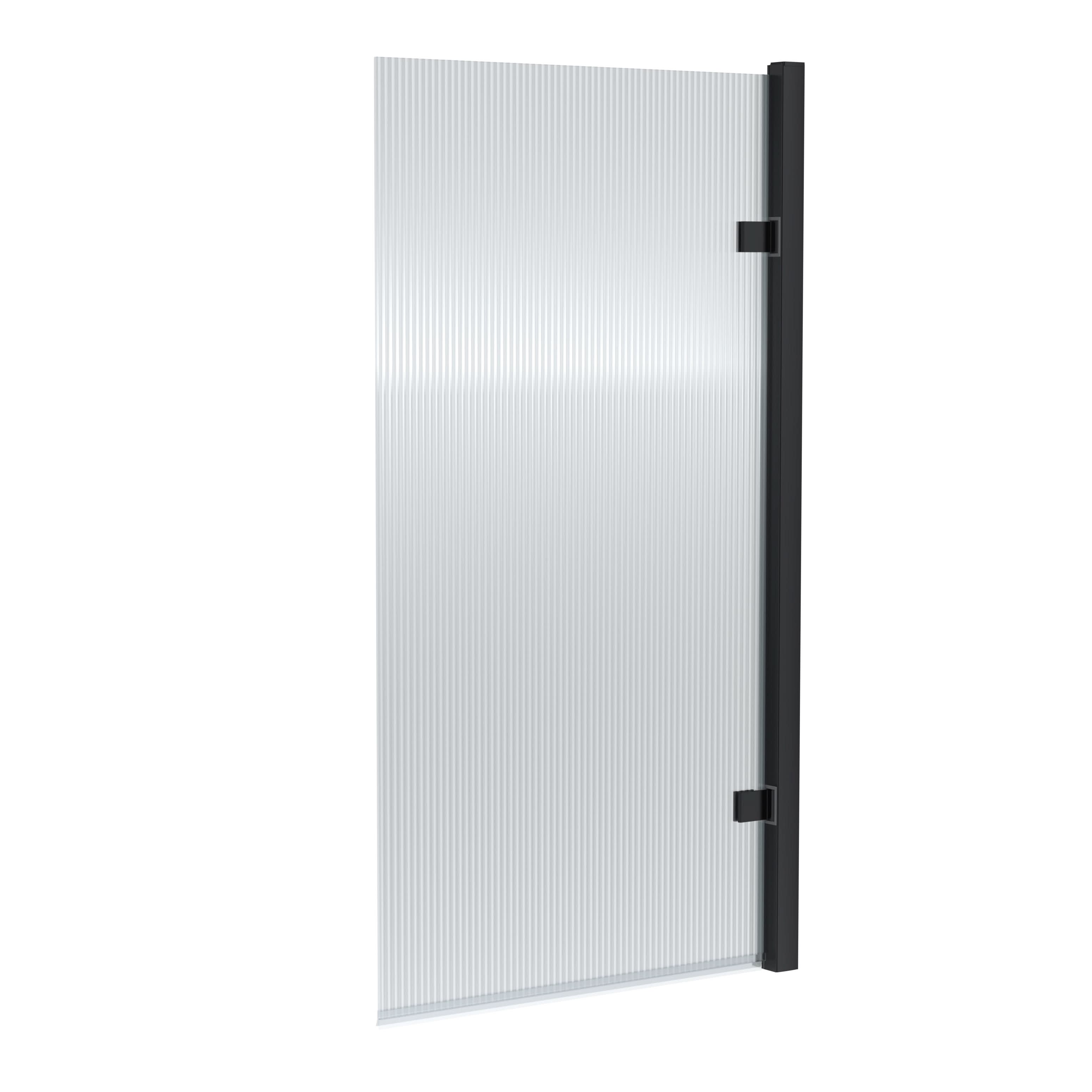 Nuie Fluted Square Hinged Bath Screen, Durable Toughened Glass Profile Reversible Fit for Straight Baths, Modern Bath Shower Screen Panel with Matt Black, 8mm