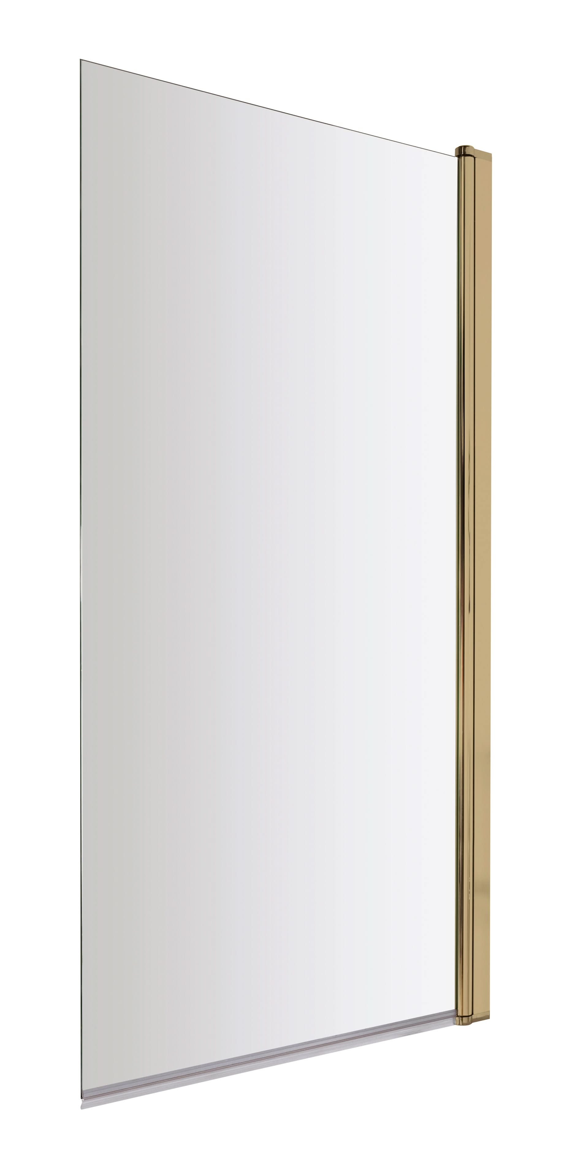 Nuie Square Bath Shower Screen, Durable Toughened Glass with Reversible Glass Bath Shower Panel for Straight Baths, Modern Bath Shower Screen in Brushed Brass, 6mm