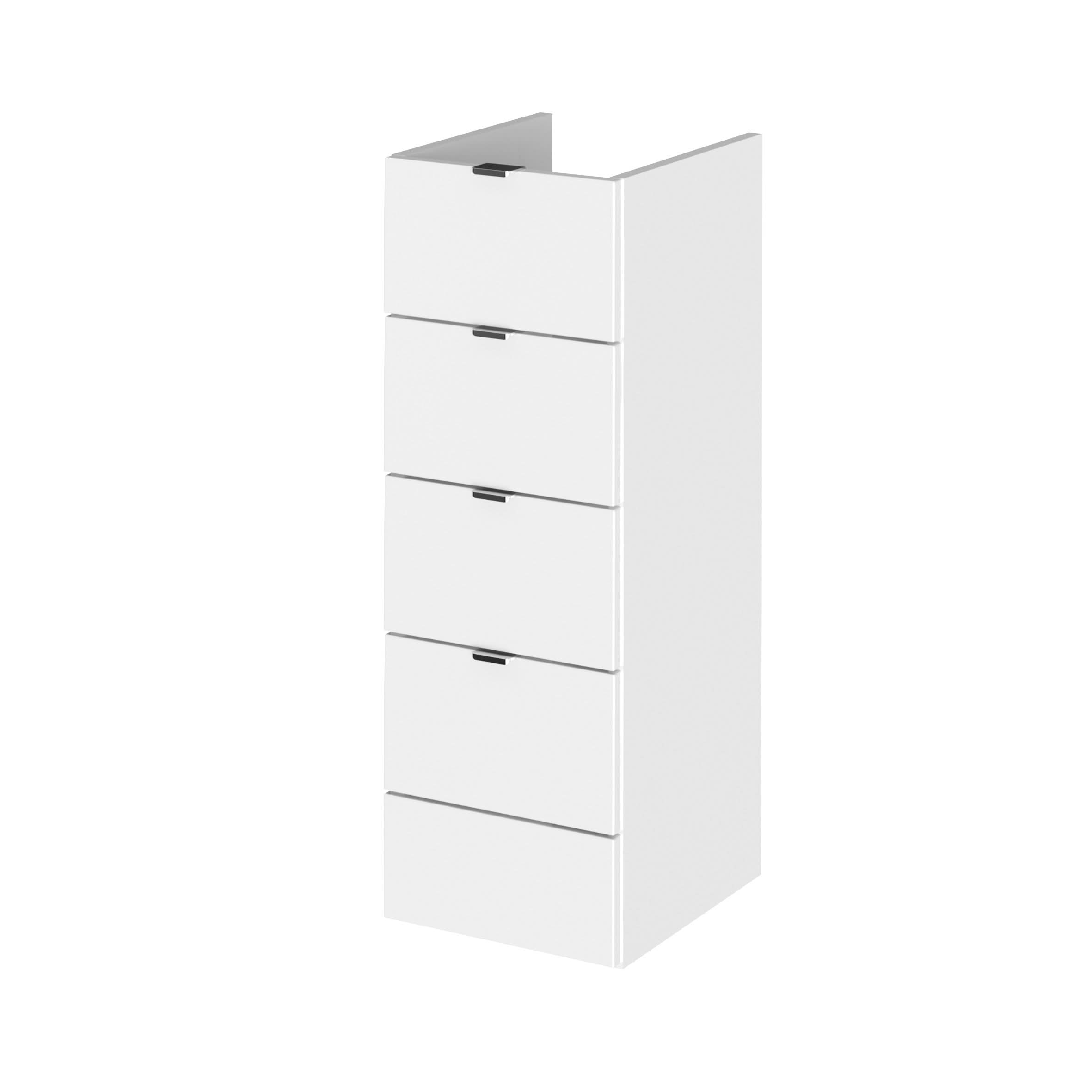 Hudson Reed Fusion Floor Standing 4 Soft Close Drawer Lined Vanity Unit, Compact Bathroom Storage Cabinet in Gloss White, 300mm