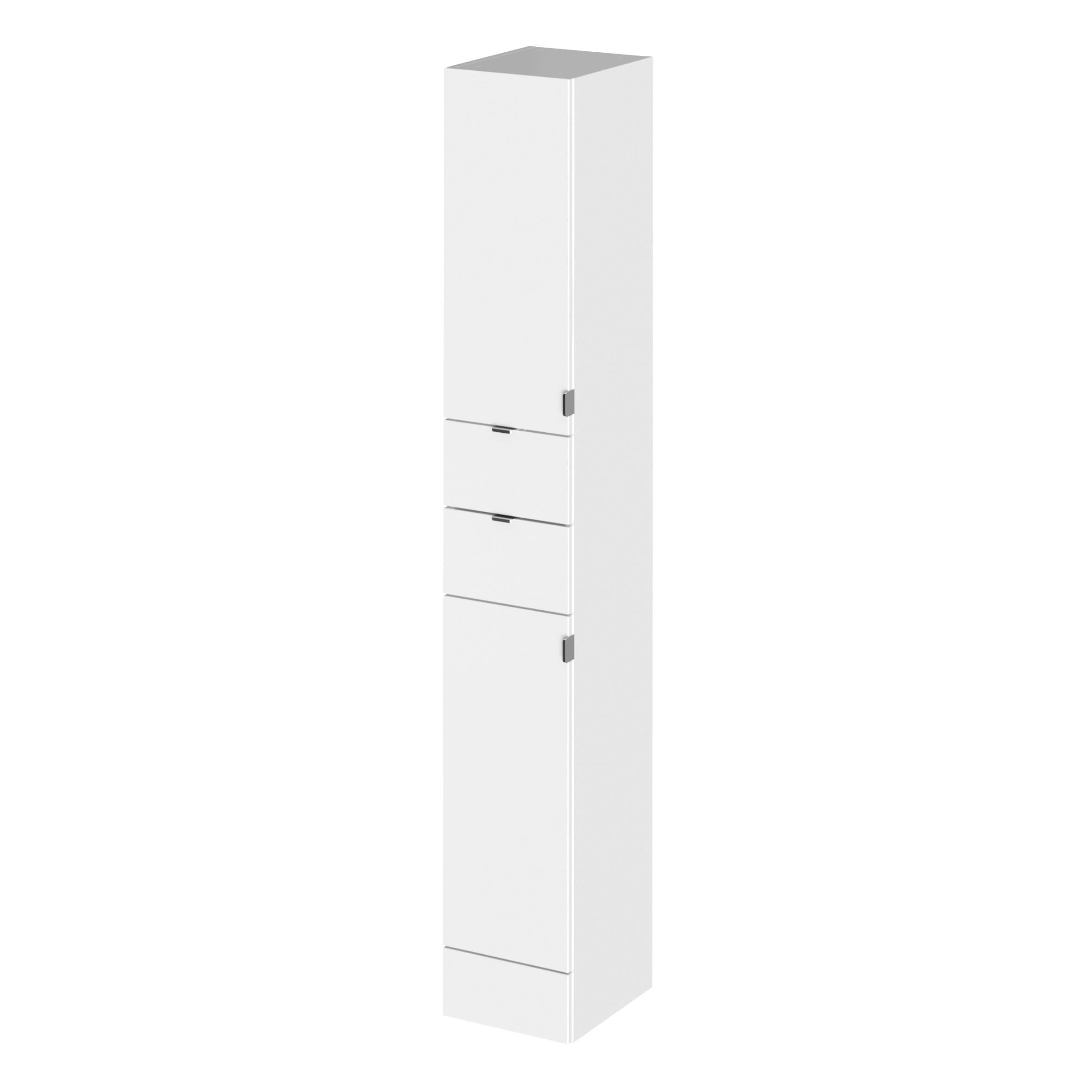 Hudson Reed Fusion Floor Standing Tall Unit 2 Door 2 Drawer, Contemporary Design Bathroom Storage Cabinet in Gloss White, 300mm