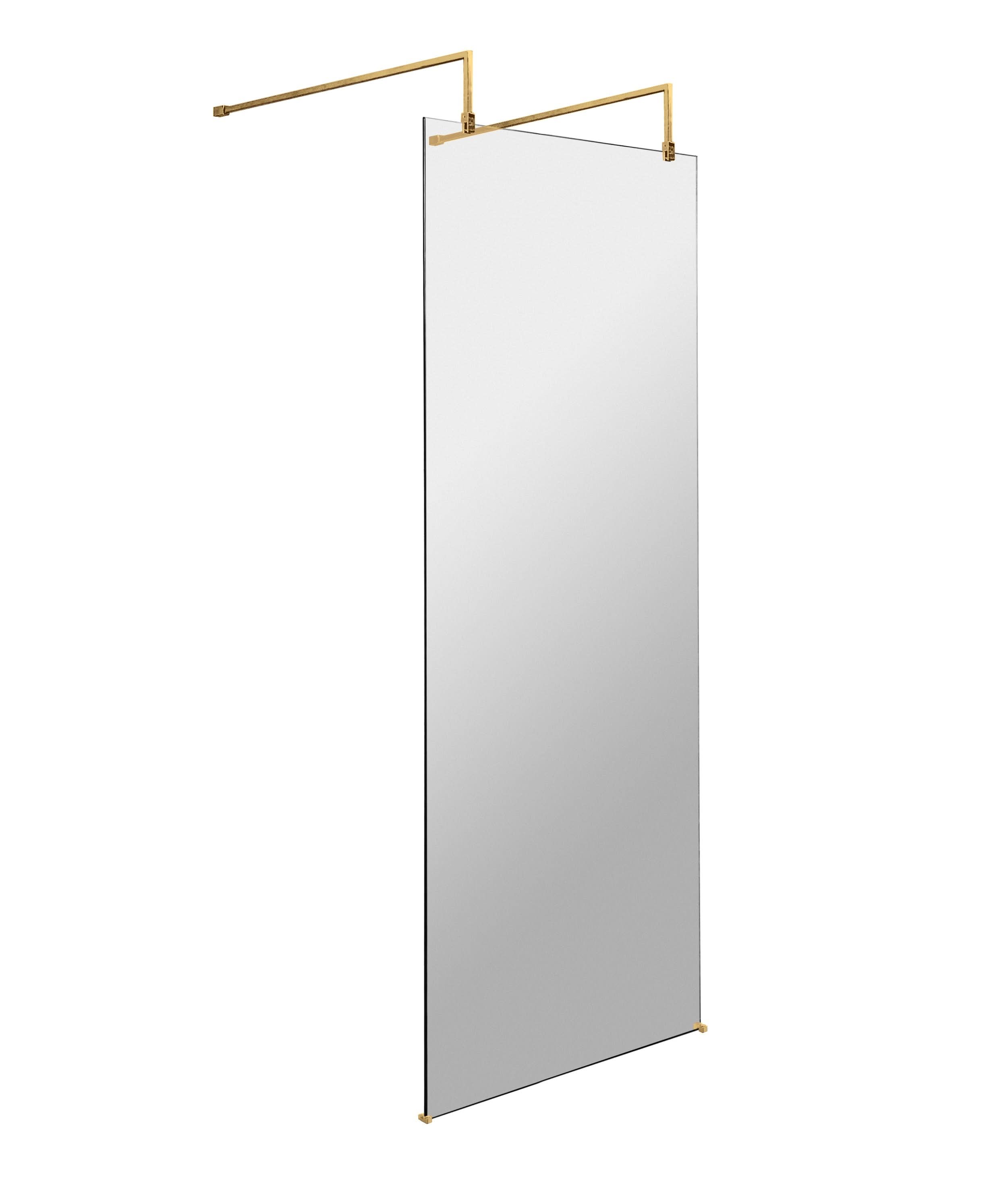 Hudson Reed 800mm Brushed Brass Wetroom Screen with Arms & Feet, 8mm Toughened Glass, Wetroom Screen for Premium Bathrooms