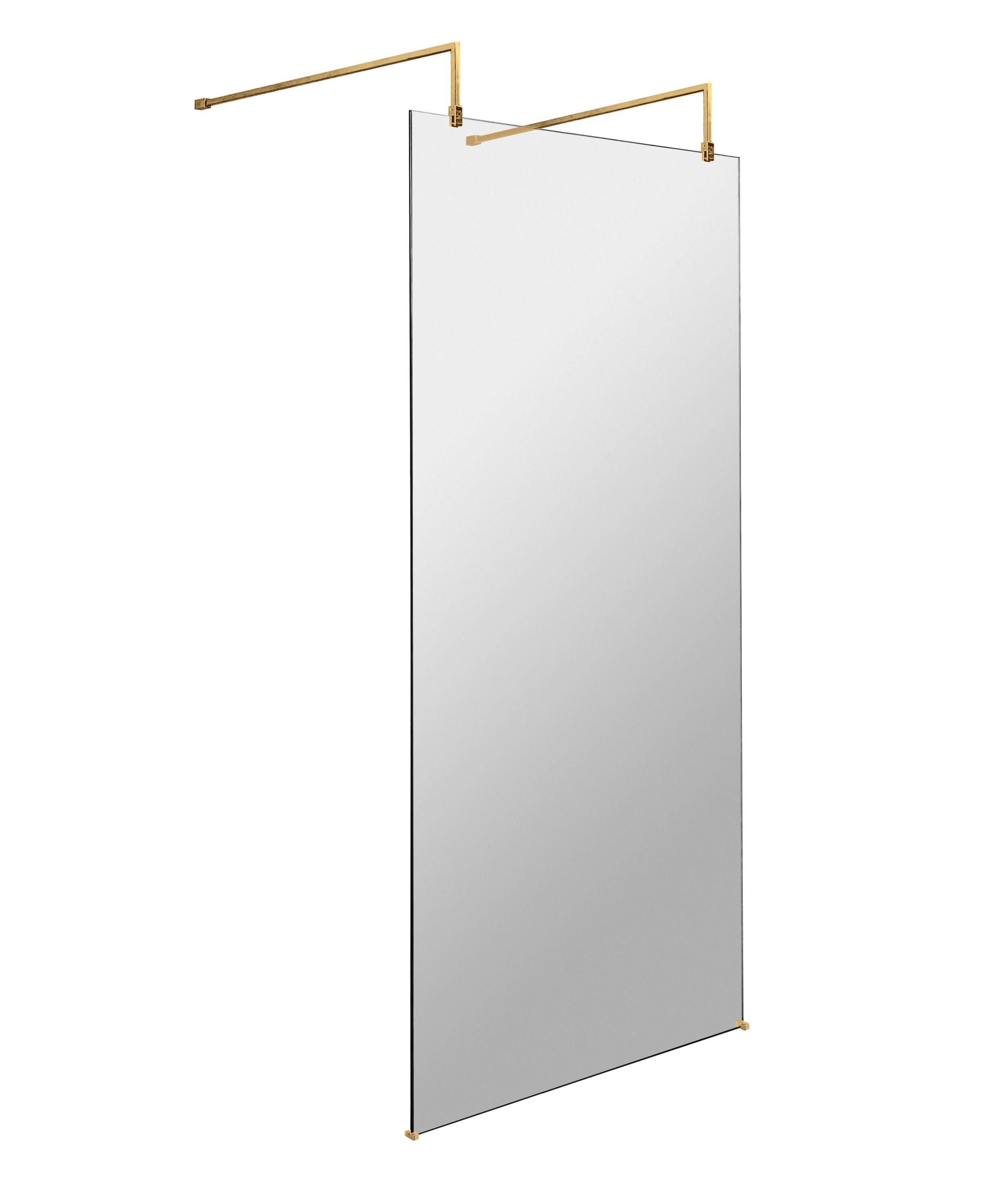 Hudson Reed 1000mm Brushed Brass Wetroom Screen with Arms & Feet, 8mm Toughened Glass, Wetroom Screen for Premium Bathrooms