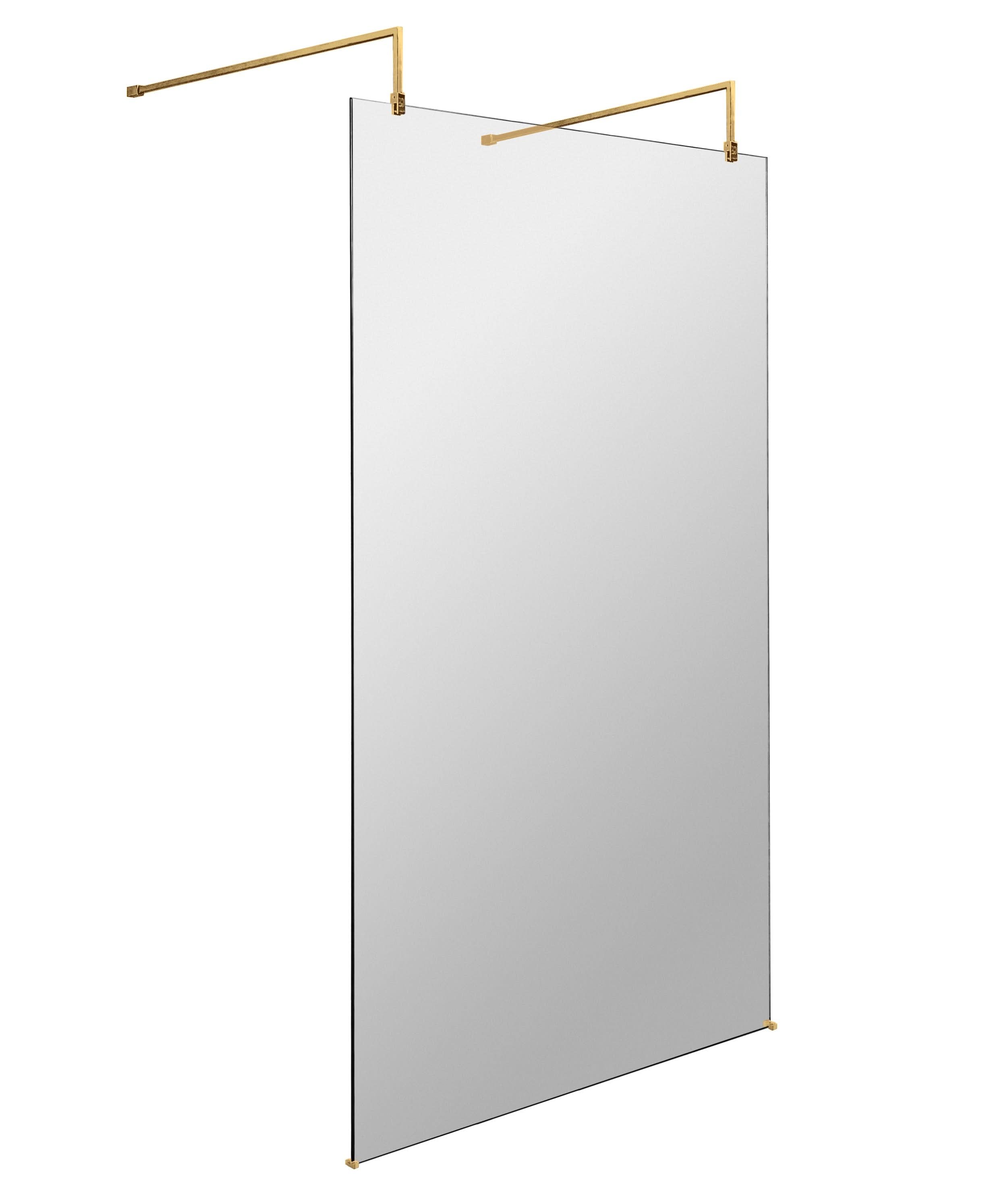 Hudson Reed 1100mm Brushed Brass Wetroom Screen with Arms & Feet, 8mm Toughened Glass, Wetroom Screen for Premium Bathrooms