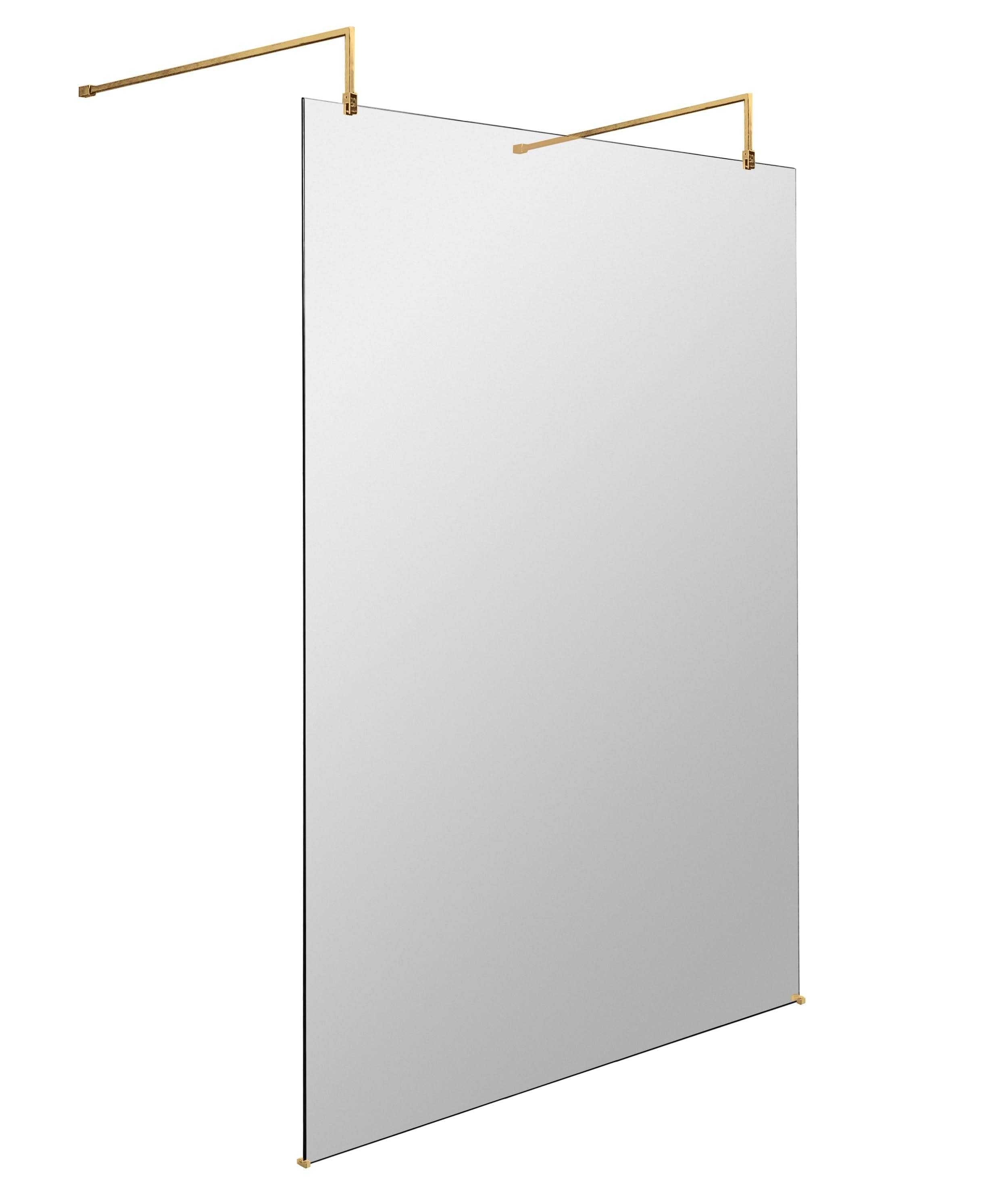 Hudson Reed 1200mm Brushed Brass Wetroom Screen with Arms & Feet, 8mm Toughened Glass, Wetroom Screen for Premium Bathrooms