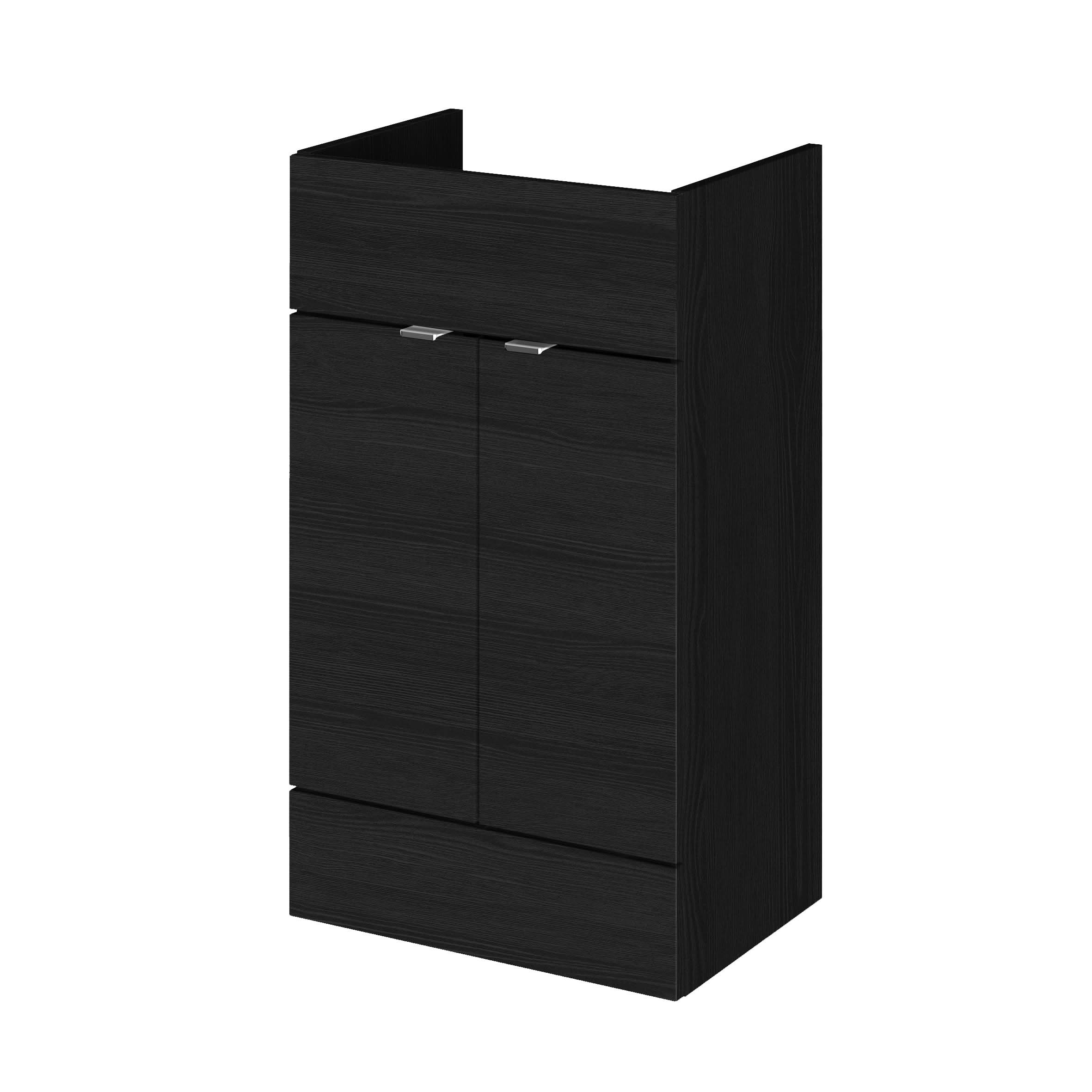 Hudson Reed Fusion Floor Standing Vanity Unit, Modern 2 Soft Close Door Compact Storage Bathroom Sink Unit in Charcoal Black, 500mm