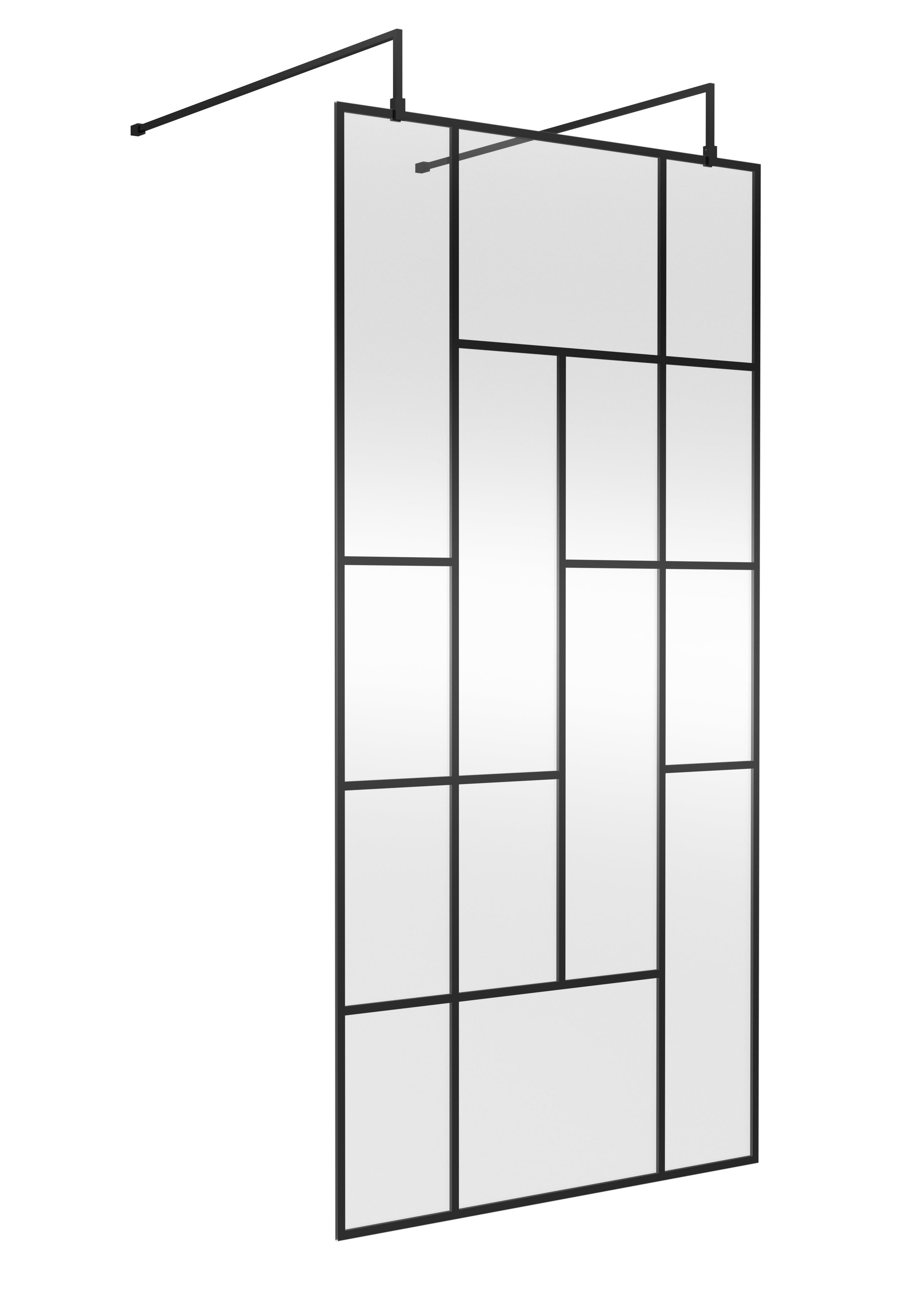 Hudson Reed Abstract 1000mm Frameless Wetroom Screen with Support Bars, 8mm Toughened Glass, Wetroom Screens for Modern Bathrooms, Matt Black