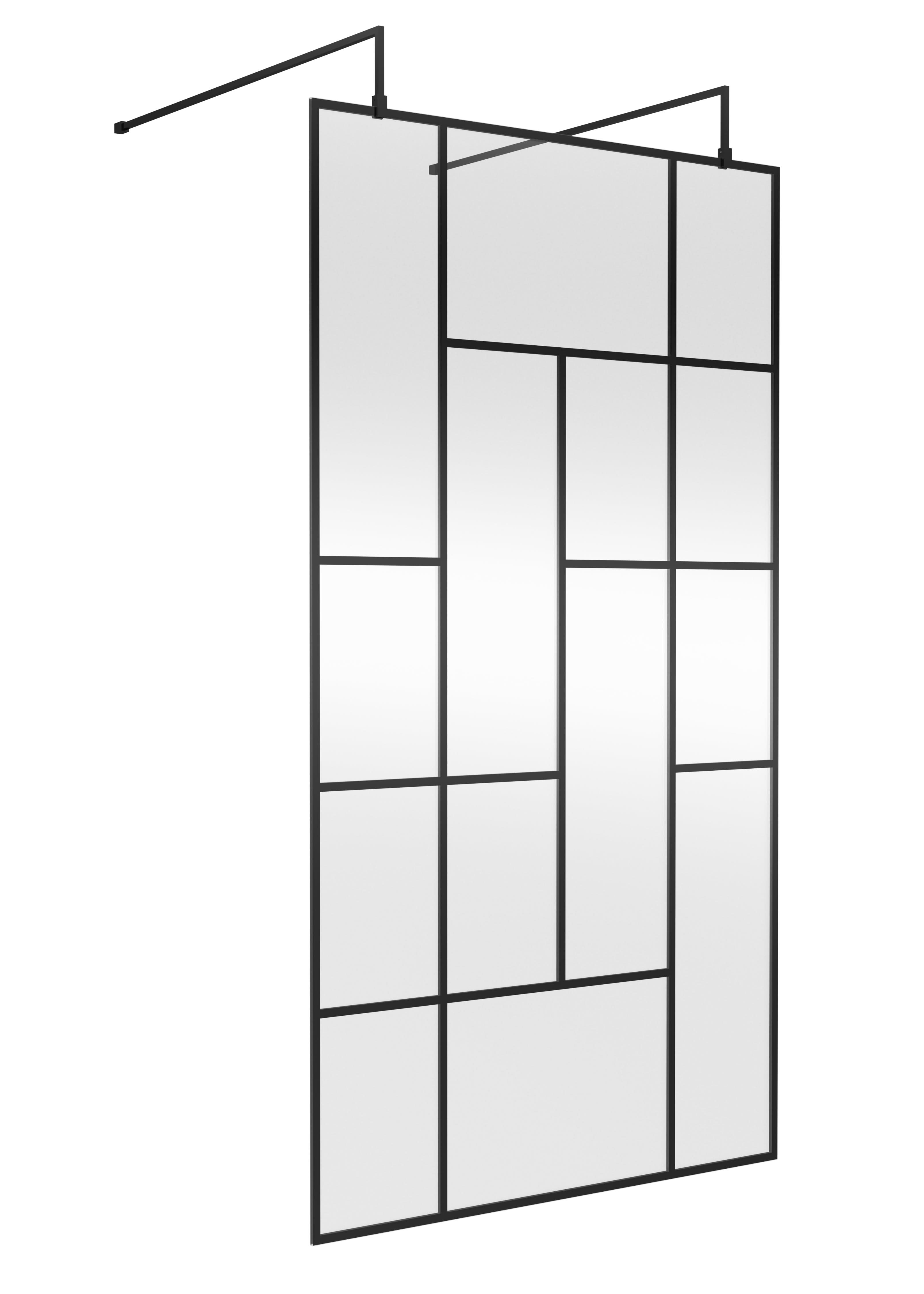 Hudson Reed Abstract 1100mm Frameless Wetroom Screen with Support Bars, 8mm Toughened Glass, Wetroom Screens for Modern Bathrooms, Matt Black
