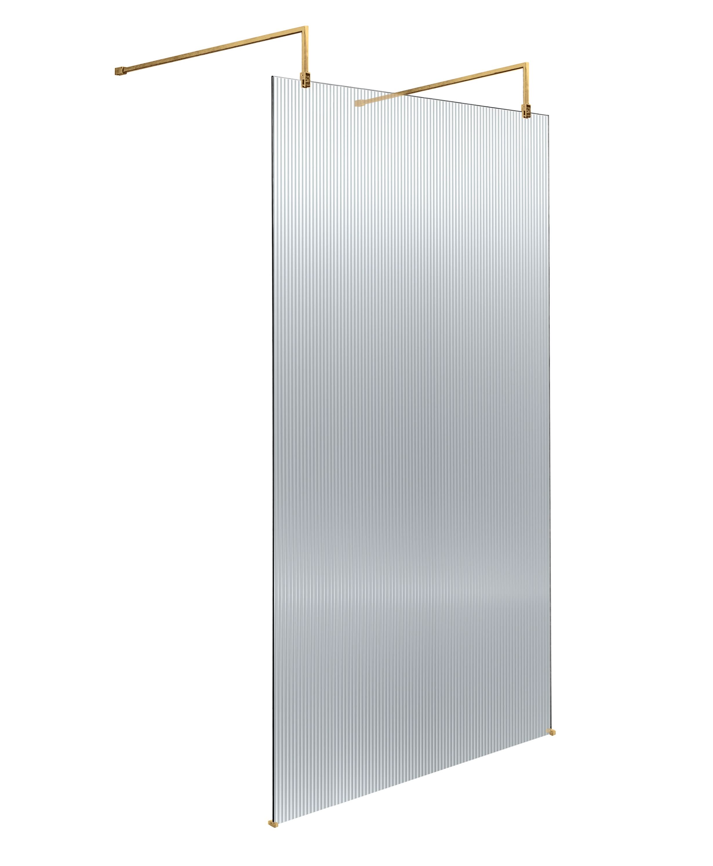 Hudson Reed Fluted Wetroom Screen with Arms and Feet, Durable Toughened Glass Wetroom Panel in Brushed Brass, 1000mm