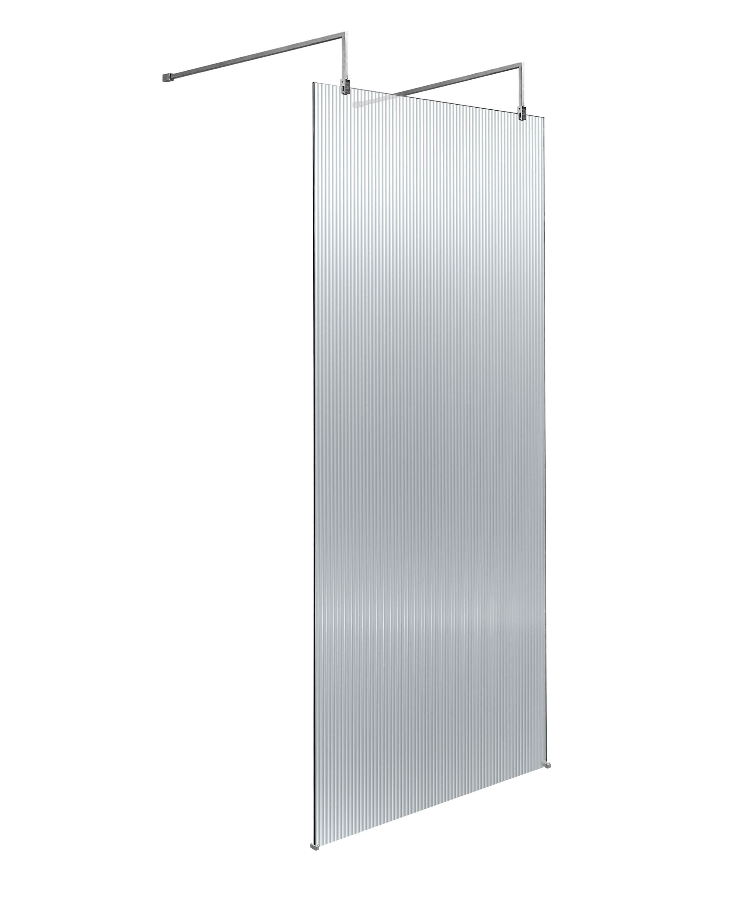 Hudson Reed Fluted Wetroom Screen with Arms and Feet, Durable Toughened Glass Modern Wetroom Panel in Polished Chrome, 800mm