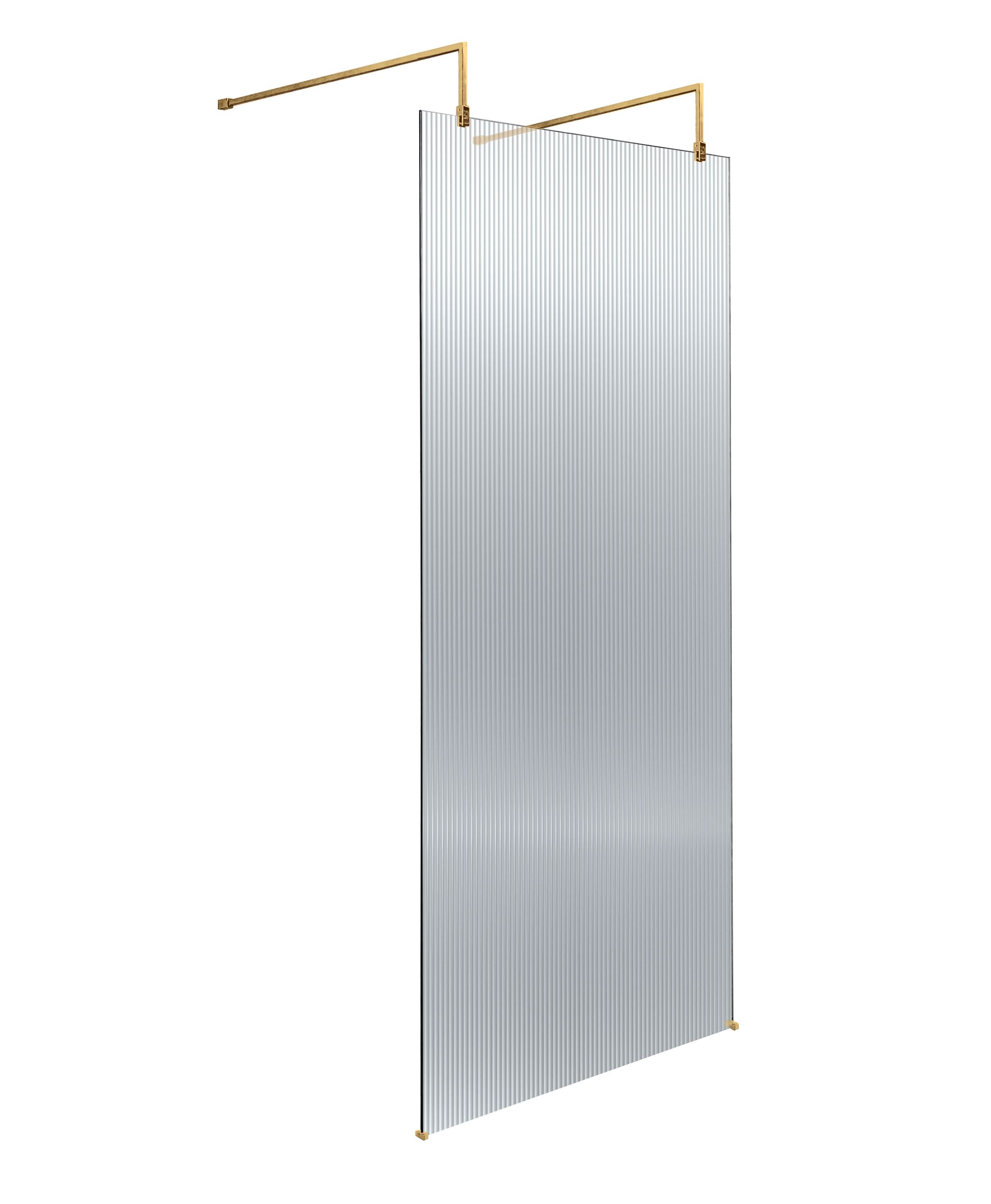 Hudson Reed Fluted Wetroom Screen with Arms and Feet, Durable Toughened Glass Modern Wetroom Panel in Brushed Brass, 800mm