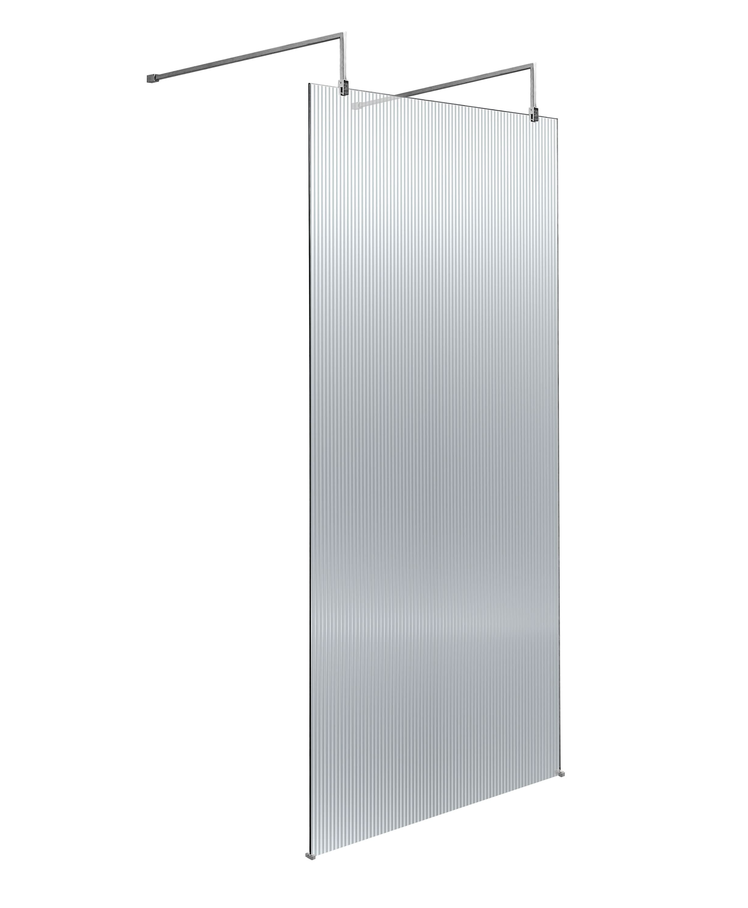 Hudson Reed Fluted Wetroom Screen with Arms and Feet, Durable Toughened Glass Modern Wetroom Panel in Polished Chrome, 900mm