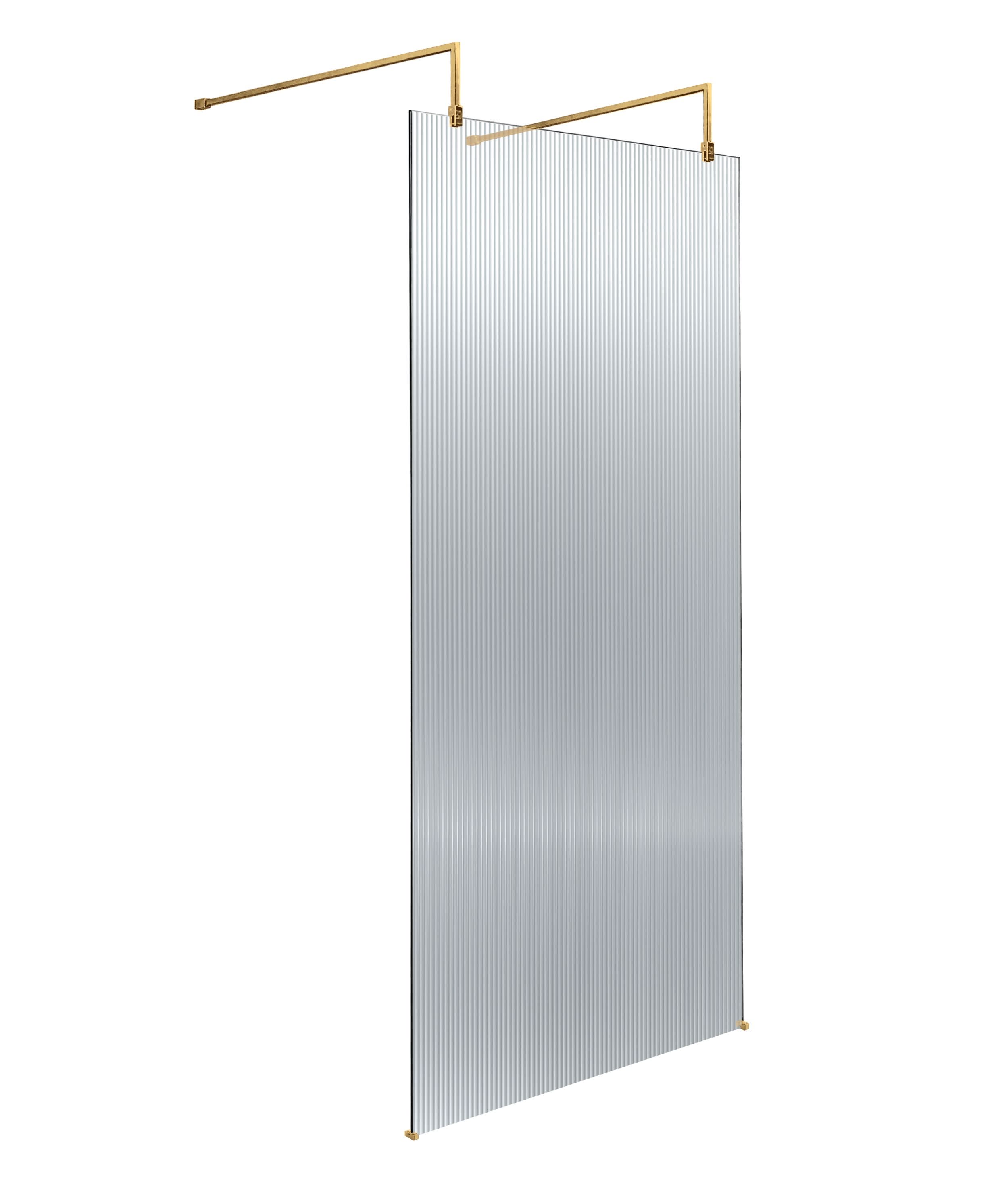 Hudson Reed Fluted Wetroom Screen with Arms and Feet, Durable Toughened Glass Modern Wetroom Panel in Brushed Brass, 900mm