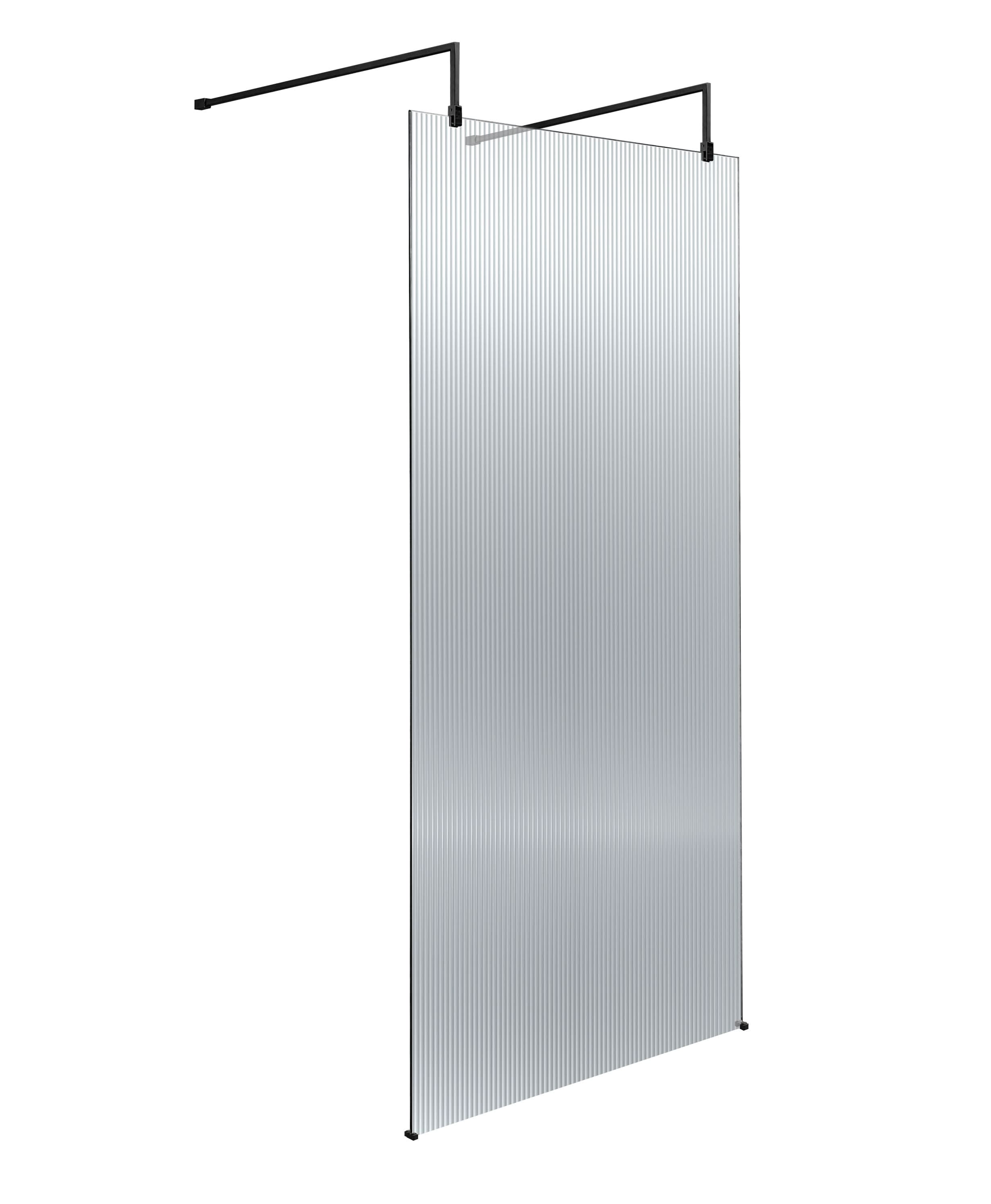 Hudson Reed Fluted Wetroom Screen with Arms and Feet, Durable Toughened Glass Modern Wetroom Panel in Matt Black, 900mm