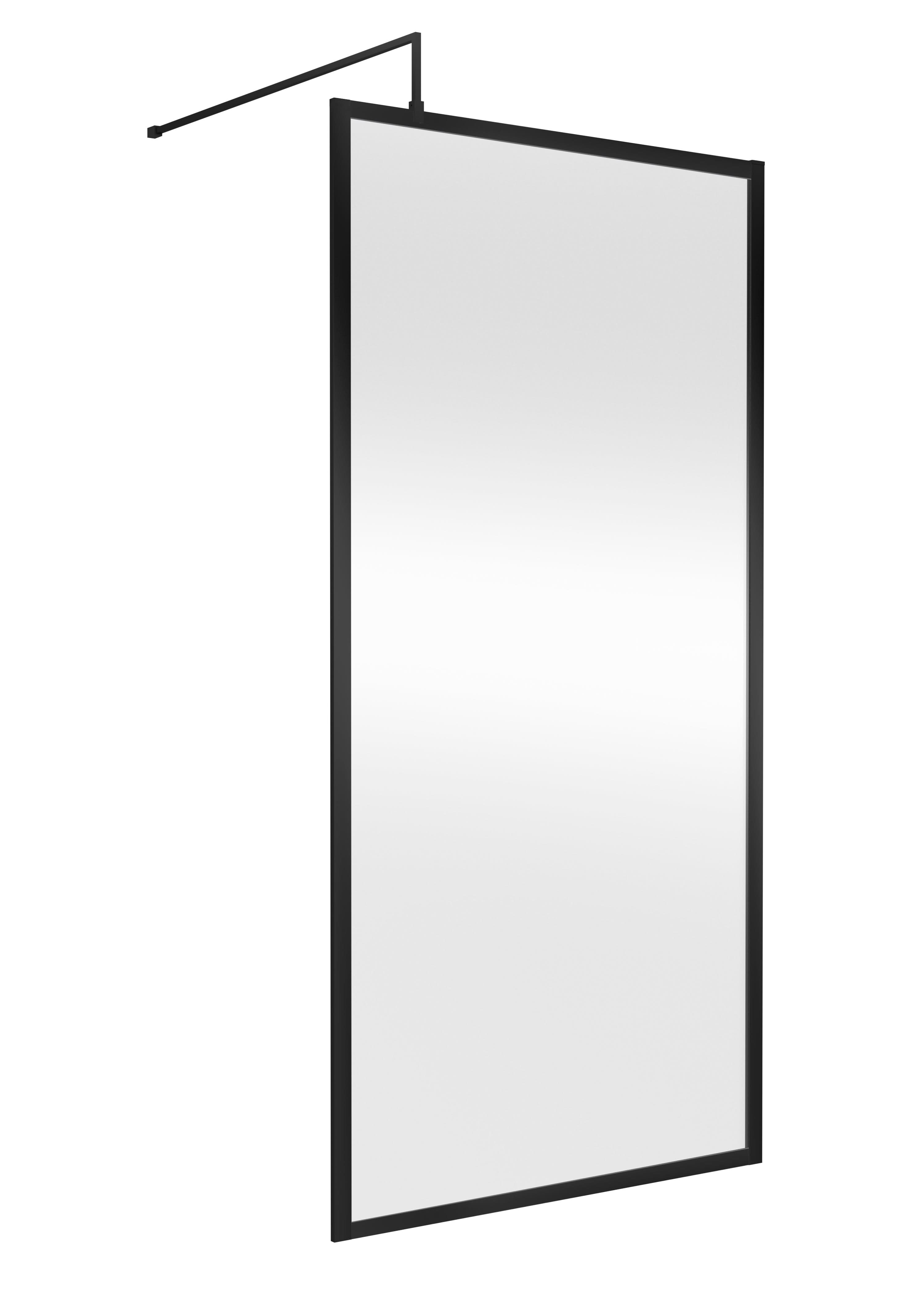Hudson Reed Full Outer Frame Wetroom Screen, Toughened Glass with Support Bar & Wetroom Shower Screen in Matt Black, 1950x1000mm