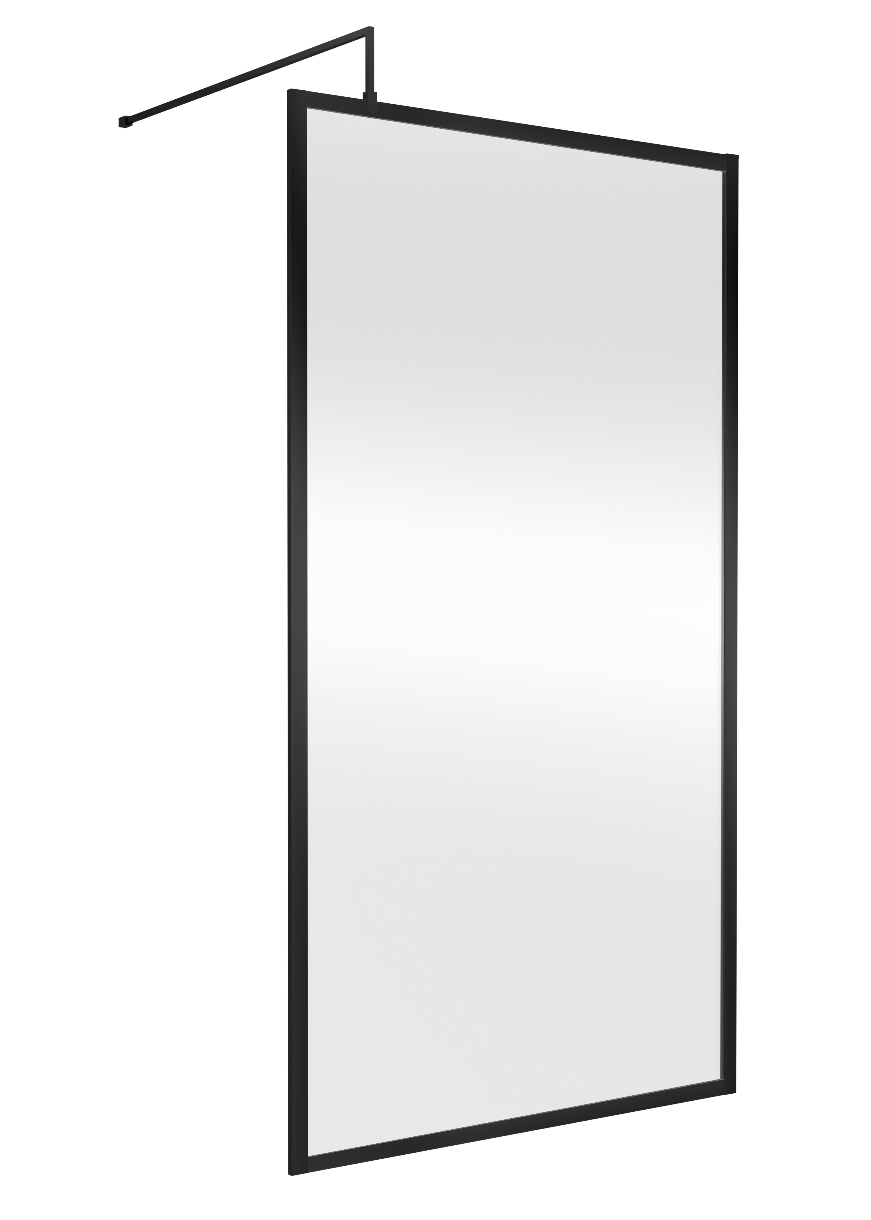 Hudson Reed Full Outer Frame Wetroom Screen, Toughened Glass with Support Bar & Wetroom Shower Screen in Matt Black, 1950x1100mm