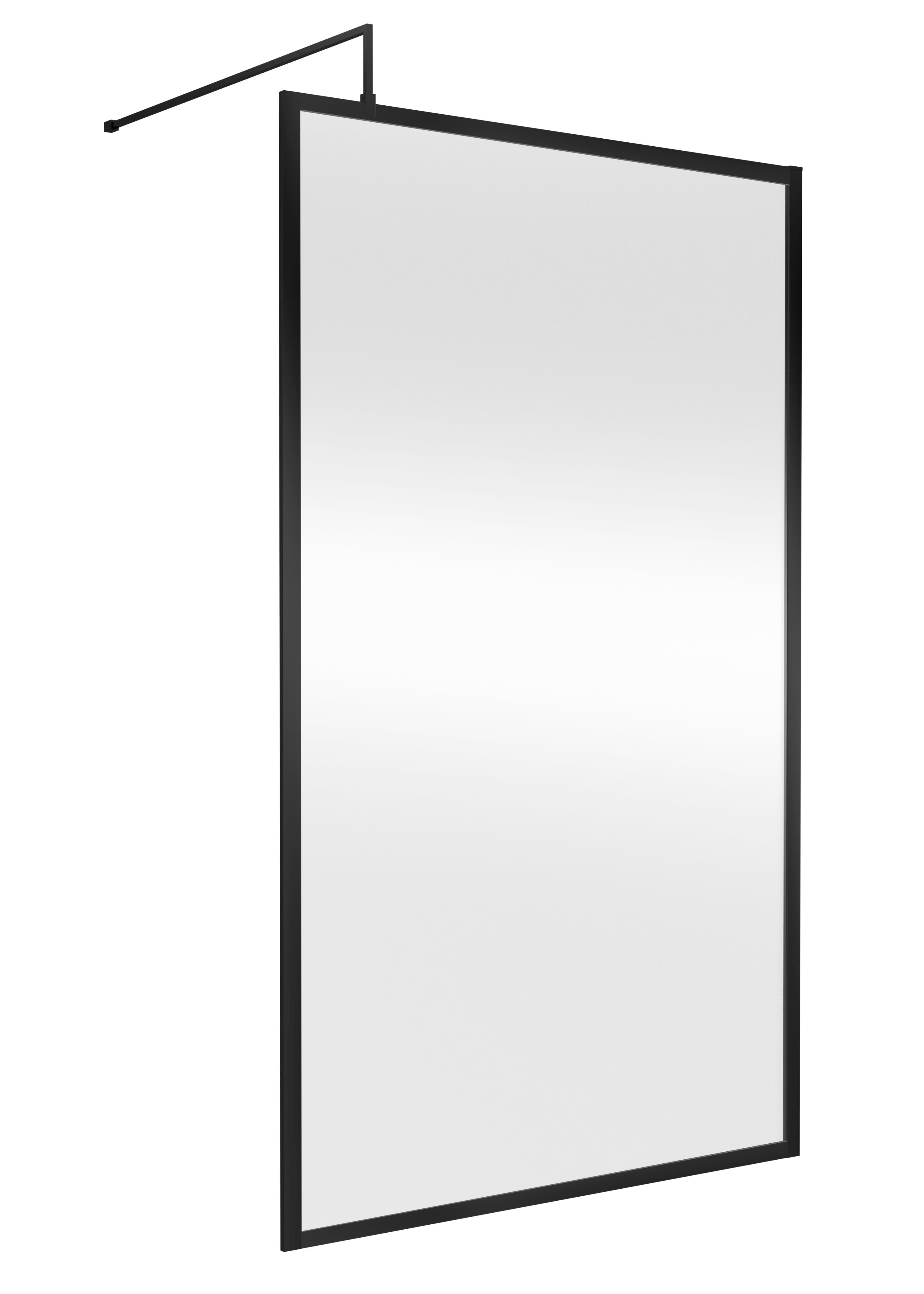 Hudson Reed Full Outer Frame Wetroom Screen, Toughened Glass with Support Bar & Wetroom Shower Screen in Matt Black, 1950x1200mm