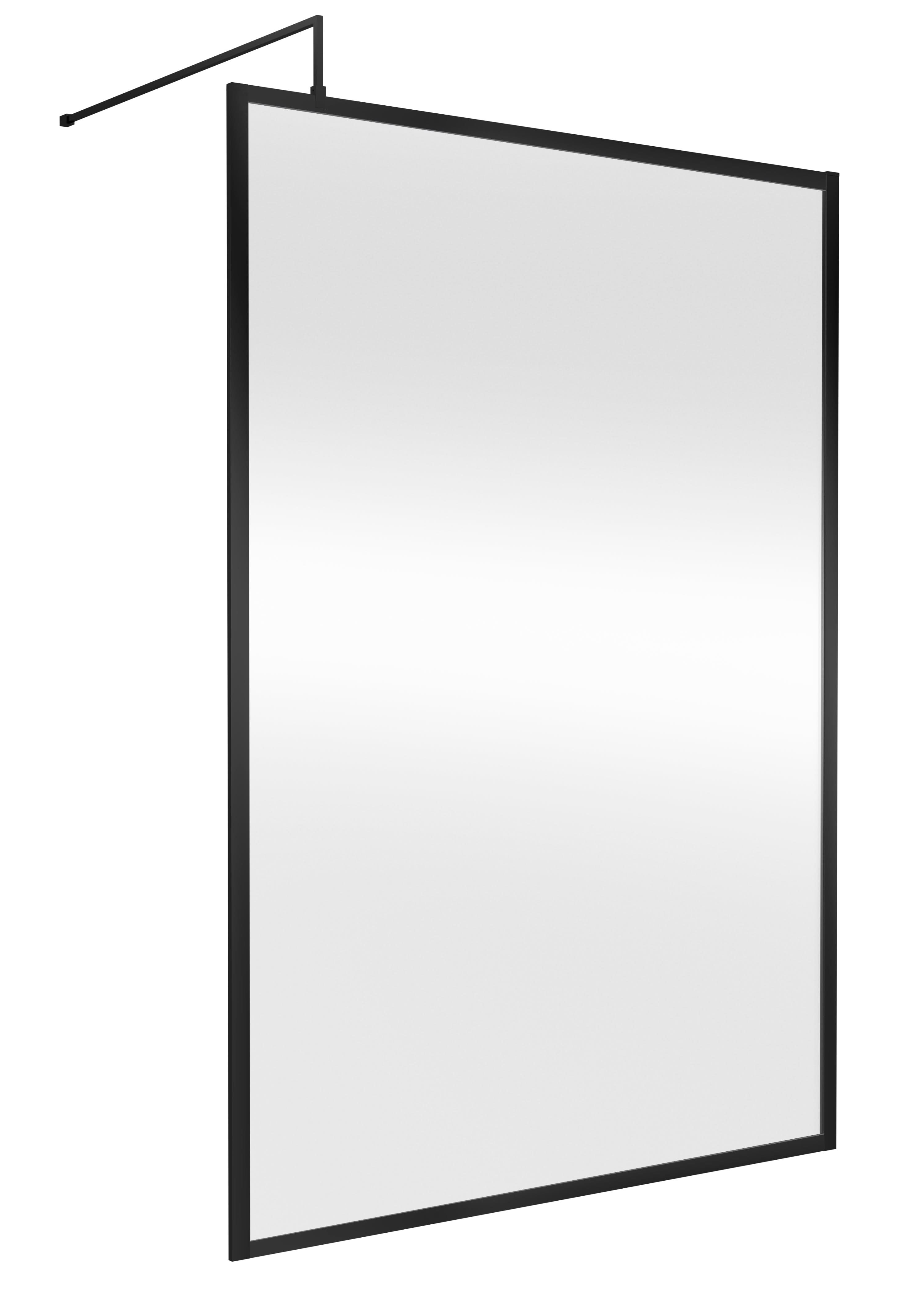 Hudson Reed Full Outer Frame Wetroom Screen, Toughened Glass with Support Bar & Wetroom Shower Screen in Matt Black, 1950x1400mm