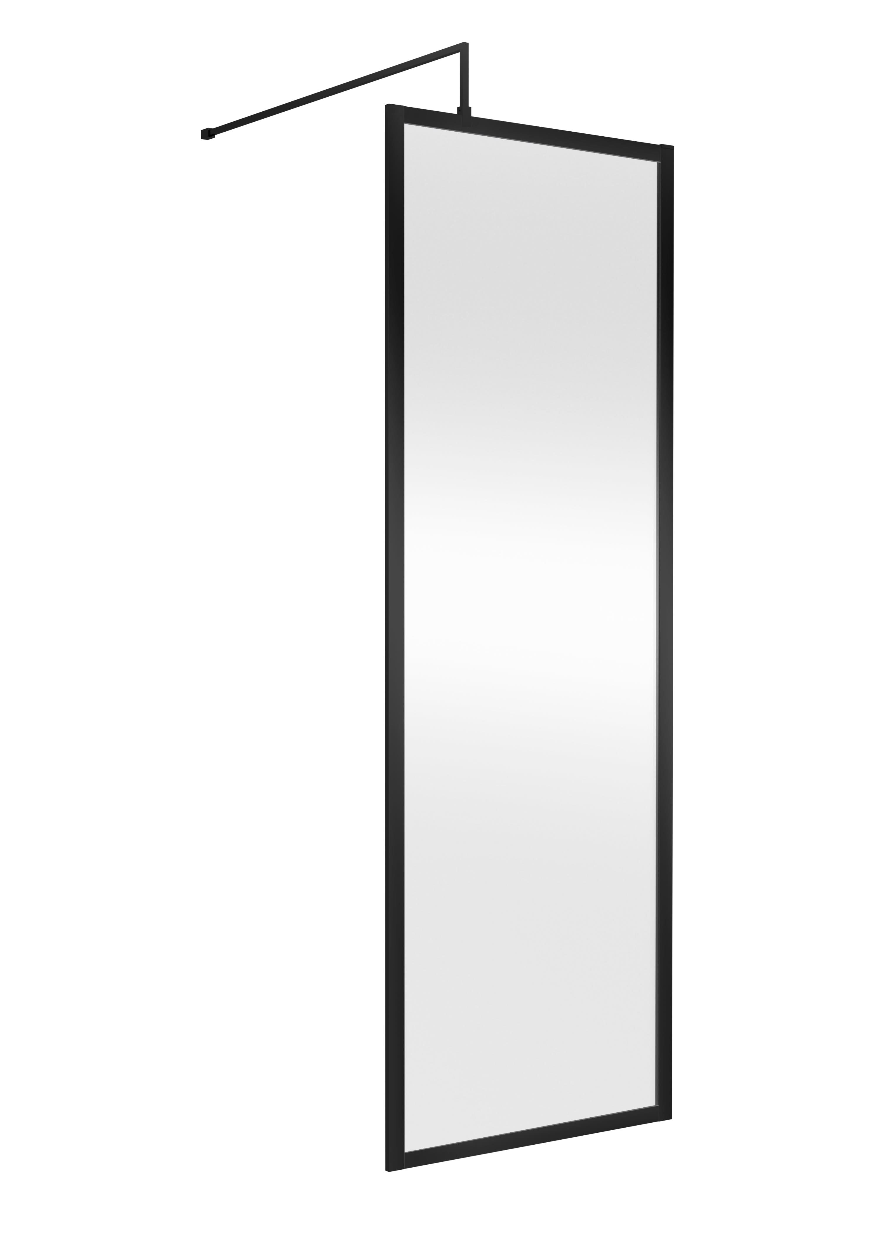 Hudson Reed Full Outer Frame Wetroom Screen, Toughened Glass with Support Bar & Wetroom Shower Screen in Matt Black, 1950x700mm