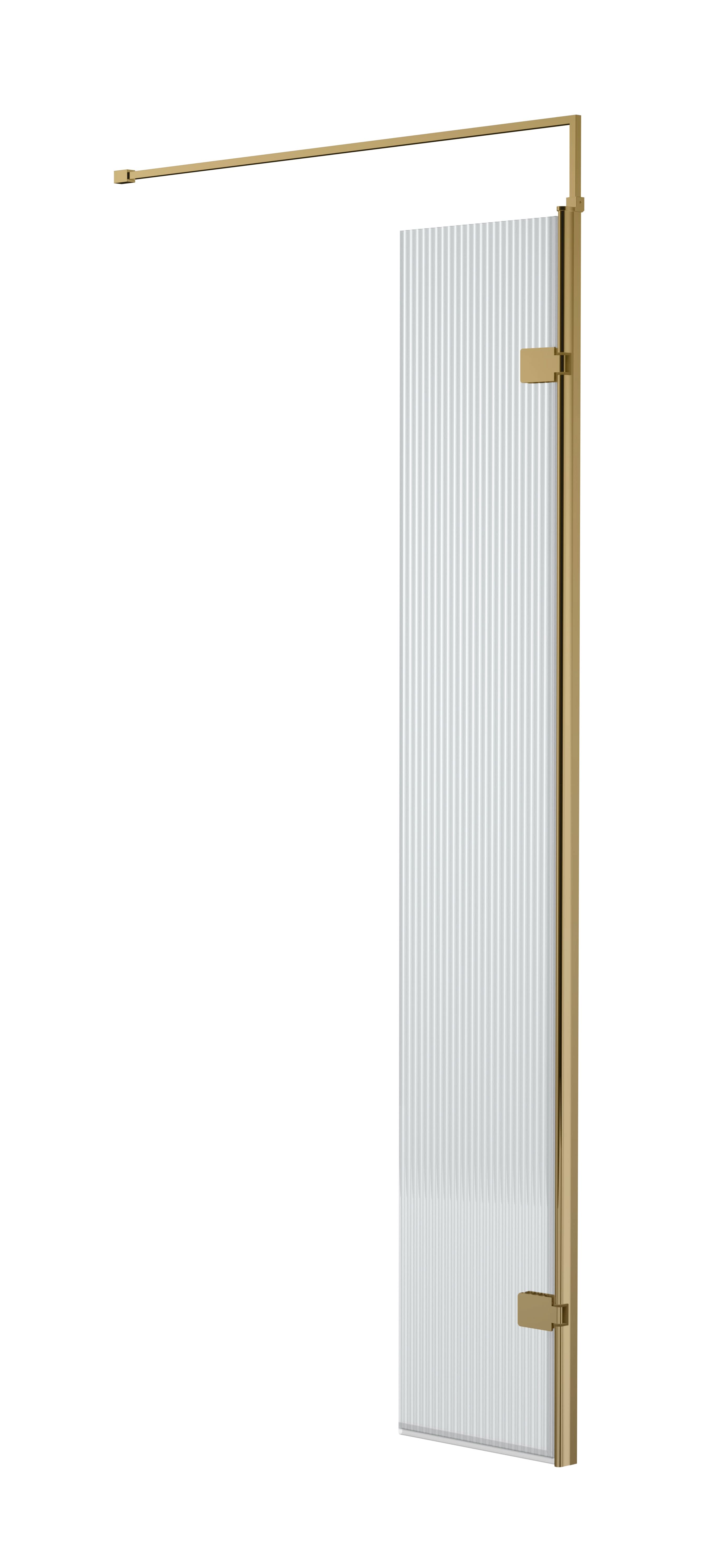 Nuie Fluted Wetroom Swing Return Screen, Durable Toughened Safety Glass Wet Room Panel Screen in Brushed Brass, 300 x 1850mm