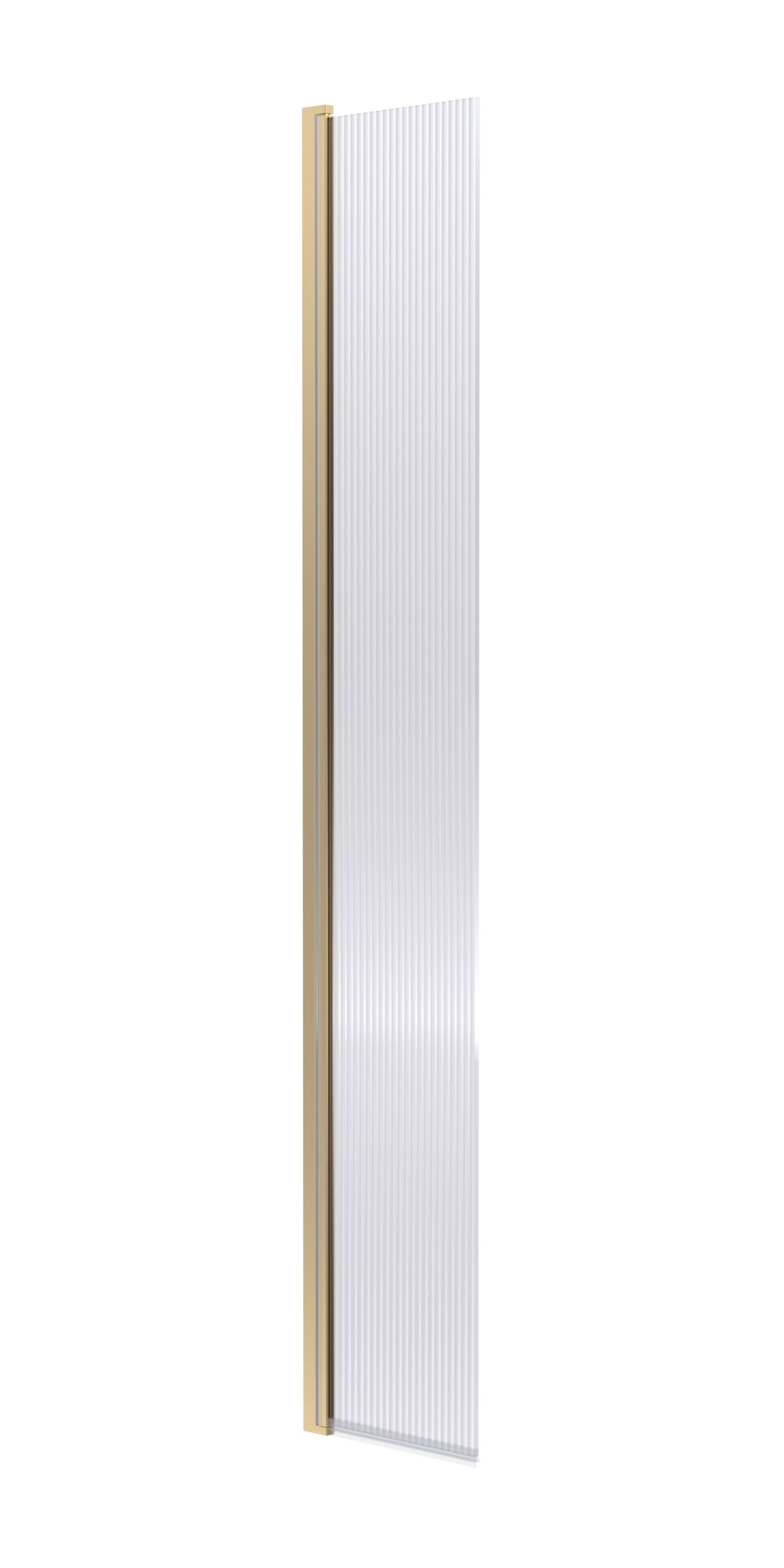 Nuie Fluted Hinged Flipper Wet Room Screen, Toughened Glass Wet Room Glass Panels & Shower Screen in Brushed Brass, 300mm x 1850mm