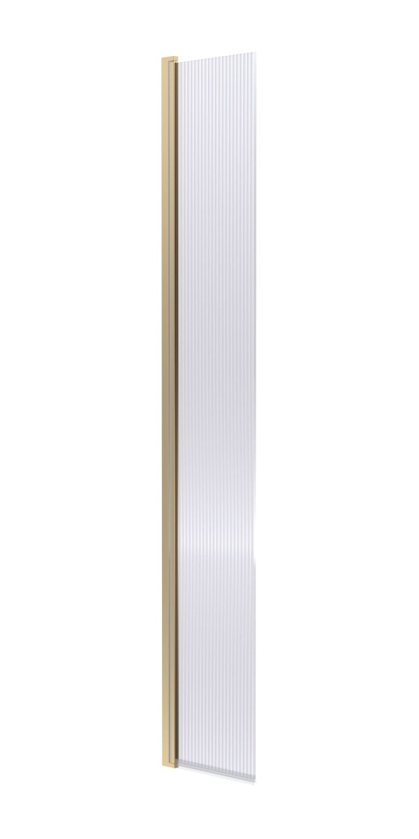 Nuie Fluted Hinged Flipper Wet Room Screen, Toughened Glass Wet Room Glass Panels & Shower Screen in Brushed Brass, 300mm x 1850mm