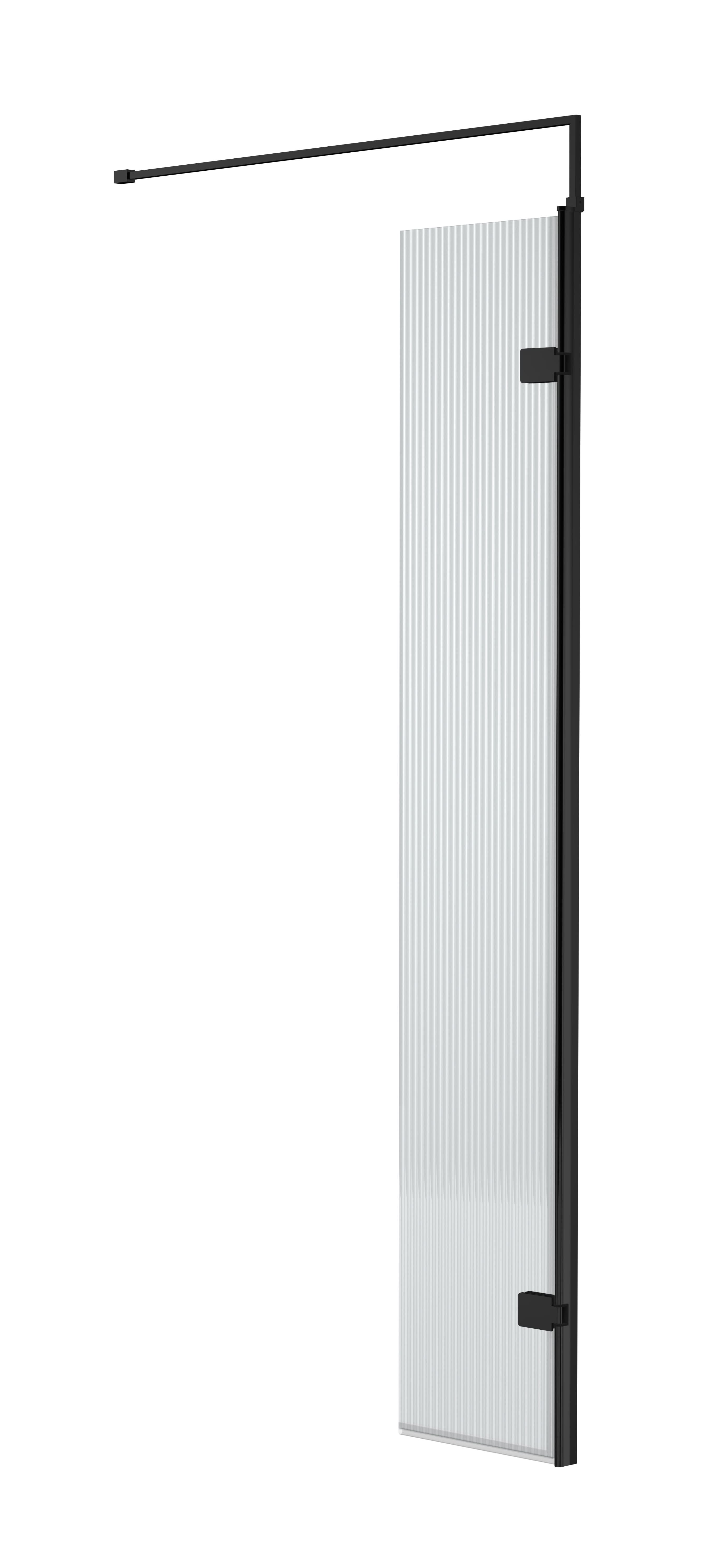 Nuie Fluted Wetroom Swing Return Screen, Durable Toughened Safety Glass Wet Room Panel Screen in Matt Black, 300 x 1850mm