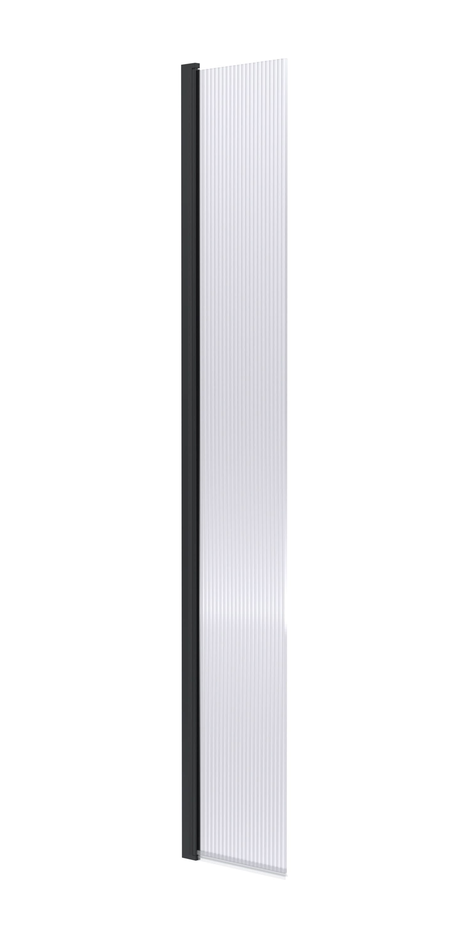 Nuie Fluted Hinged Flipper Wet Room Screen, Toughened Glass Wet Room Glass Panels & Shower Screen in Matt Black, 300mm x 1850mm