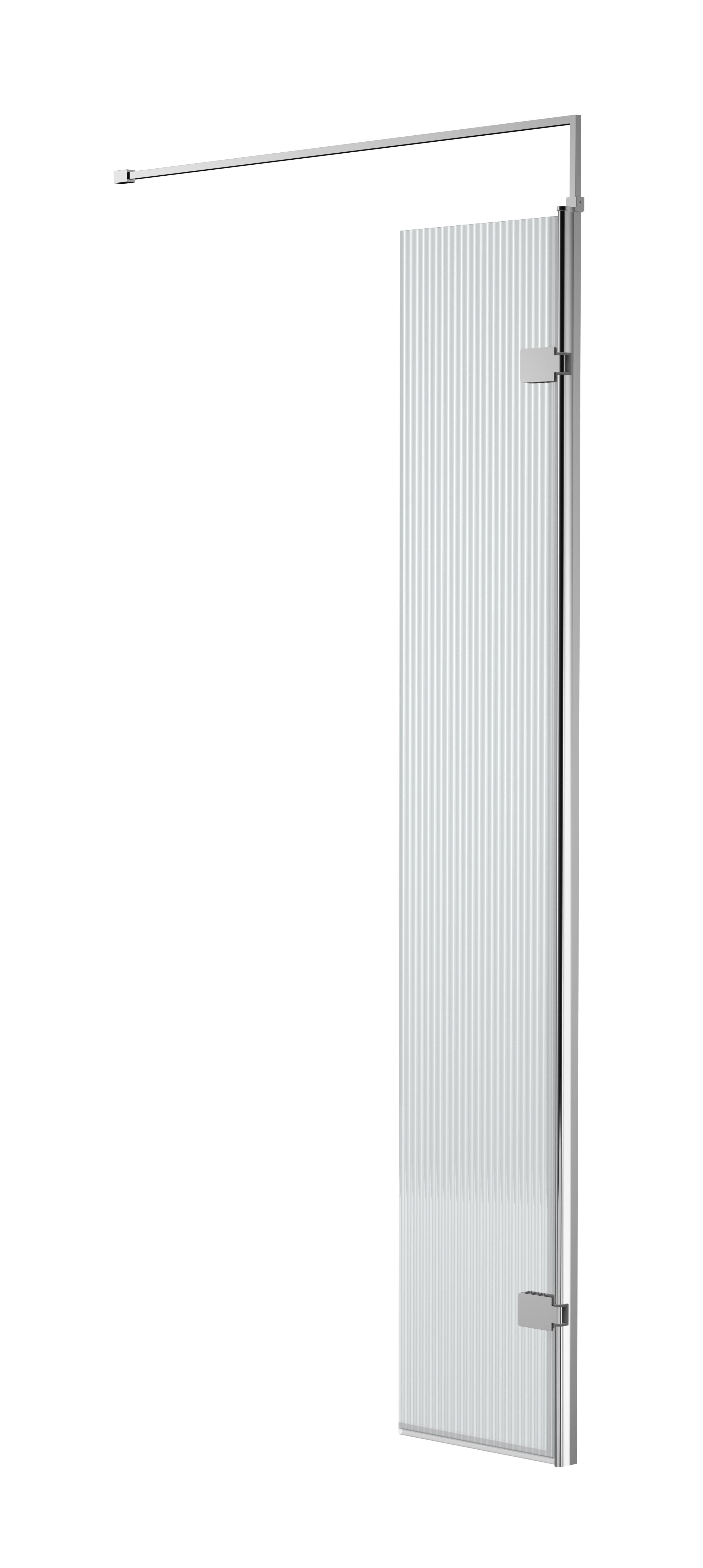 Nuie Fluted Wetroom Swing Return Screen, Durable Toughened Safety Glass Wet Room Panel Screen in Chrome, 300 x 1850mm