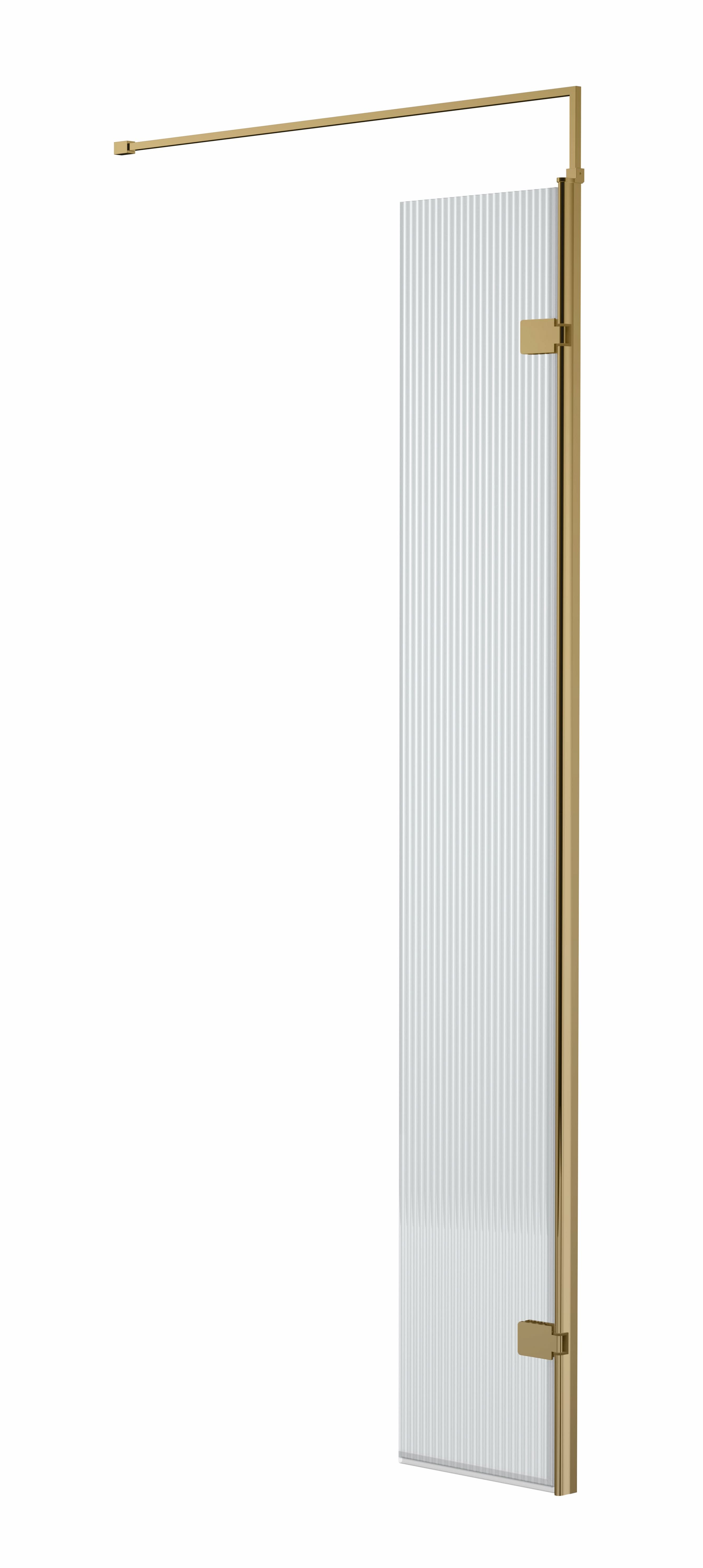 Nuie Fluted Wetroom Swing Return Screen, Durable Toughened Safety Glass Wet Room Panel Screen in Brushed Brass, 300 x 1950mm