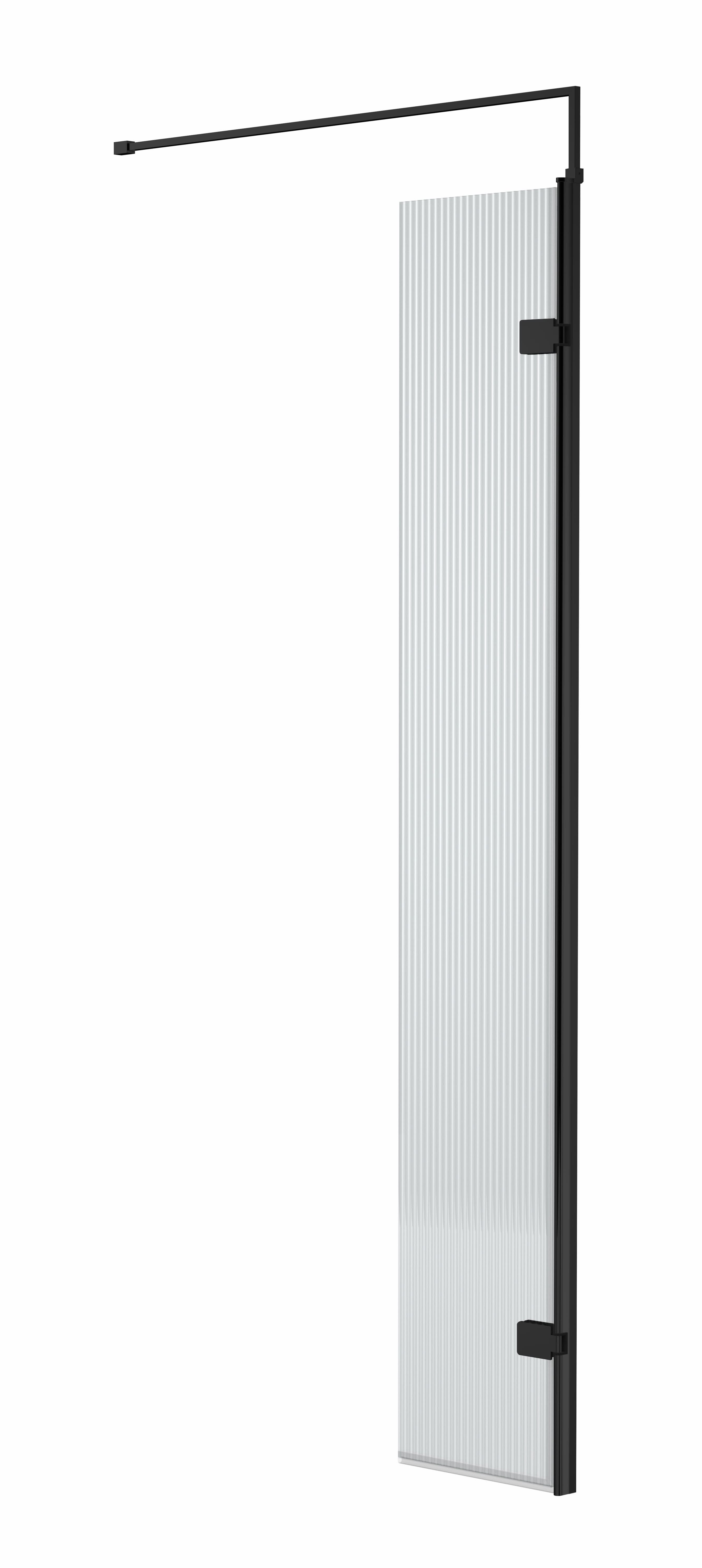 Nuie Fluted Wetroom Swing Return Screen, Durable Toughened Safety Glass Wet Room Panel Screen in Matt Black, 300 x 1950mm