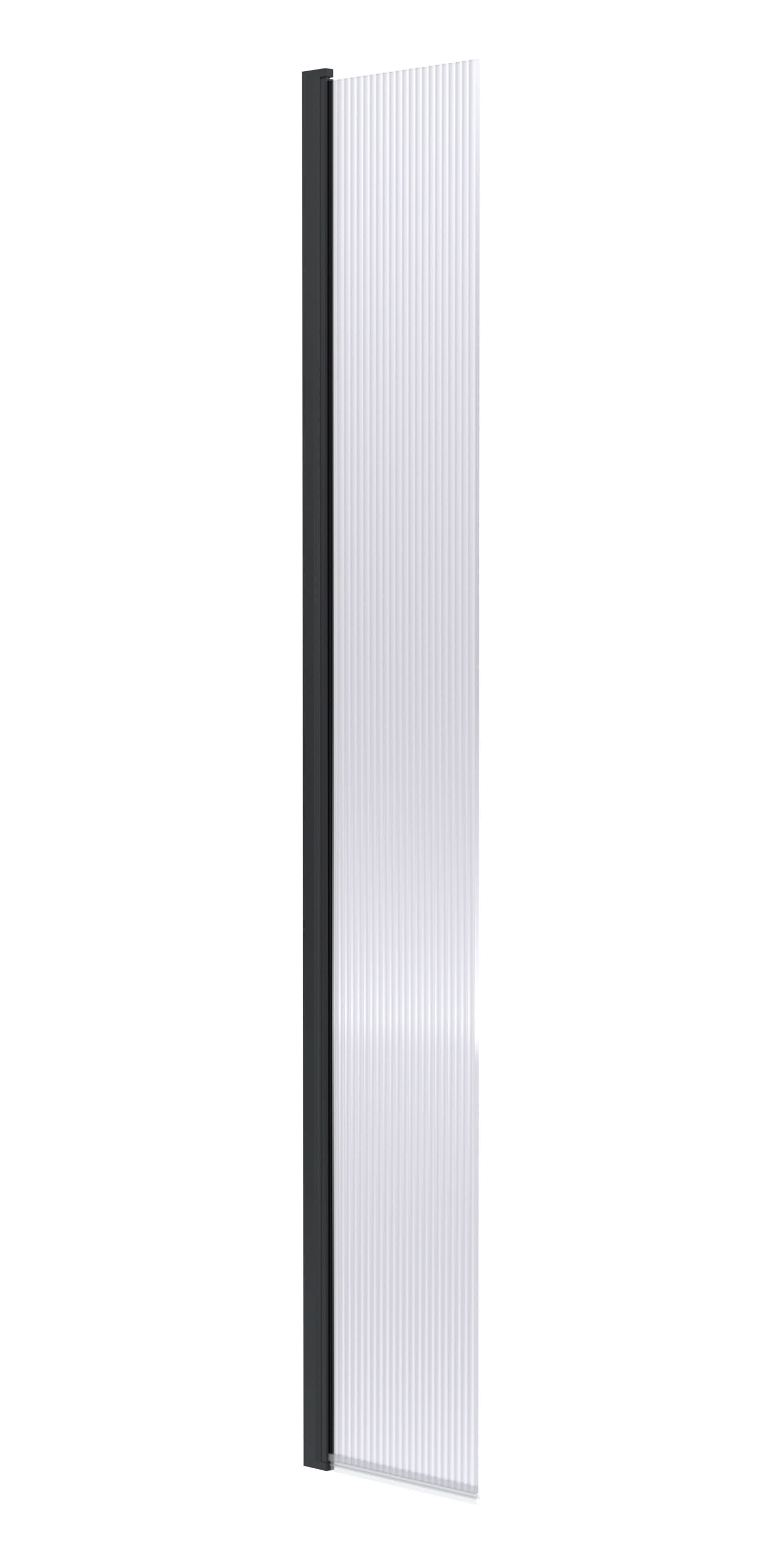 Nuie Fluted Hinged Flipper Wet Room Screen, Toughened Glass Wet Room Glass Panels & Shower Screen in Matt Black, 300mm x 1950mm