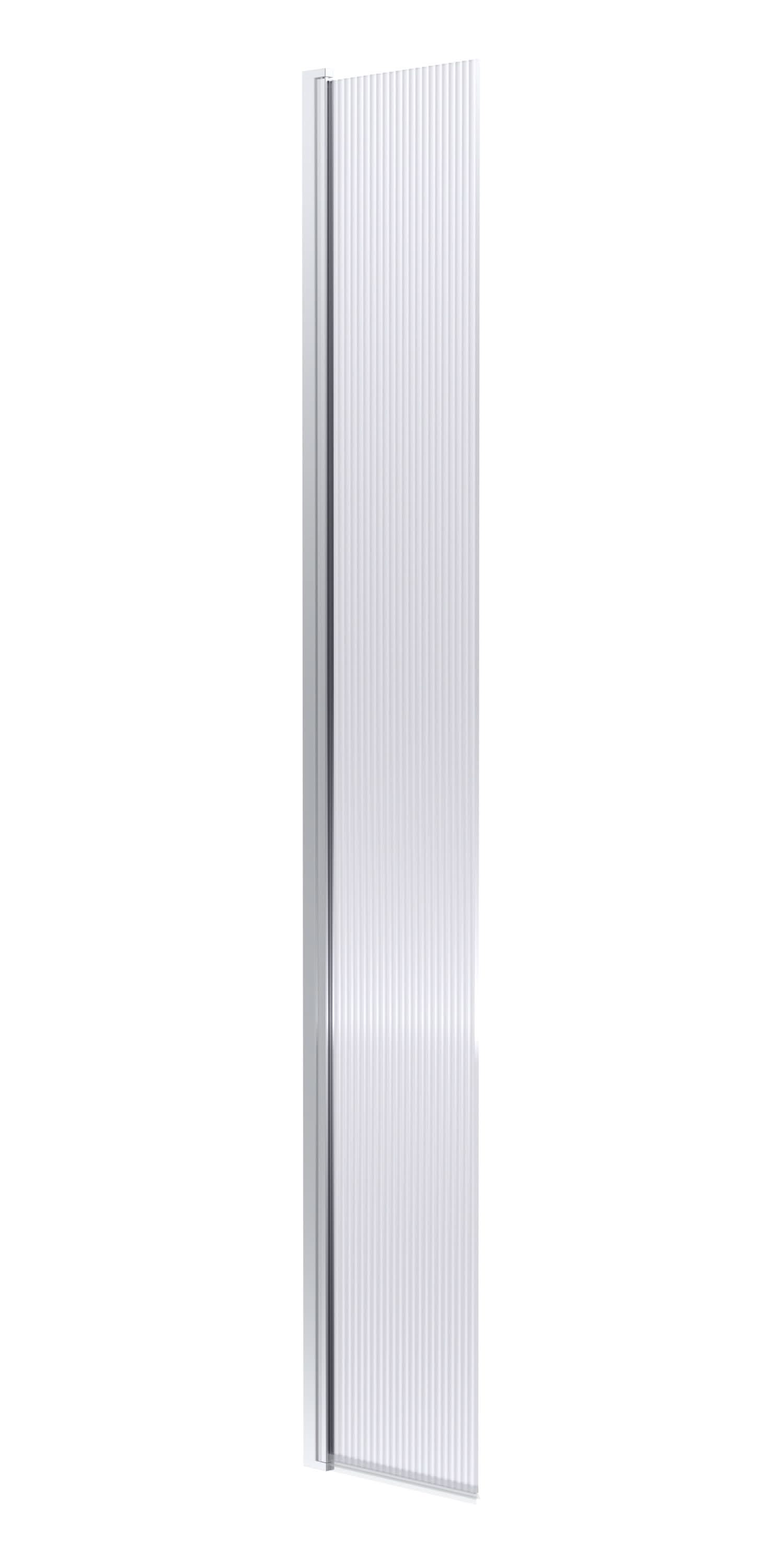 Nuie Fluted Hinged Flipper Wet Room Screen, Toughened Glass Wet Room Glass Panels & Shower Screen in Chrome, 300mm x 1950mm