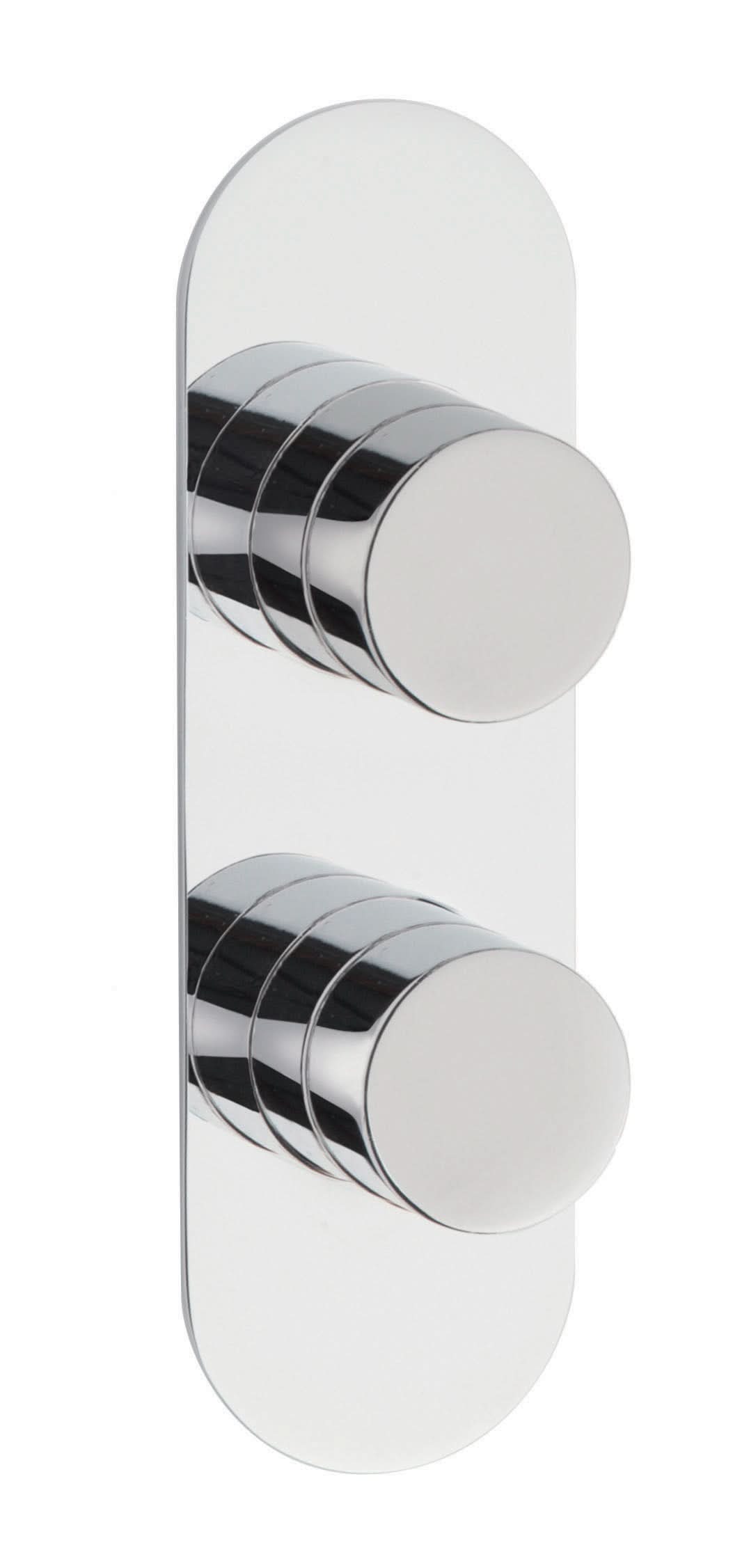 Hudson Reed Indus Twin Thermostatic Concealed Shower Valve, Dual Round Handle Control in Round Backplate with Vertical/Horizontal Fit Bathroom Shower Set in Premium Chrome Finish