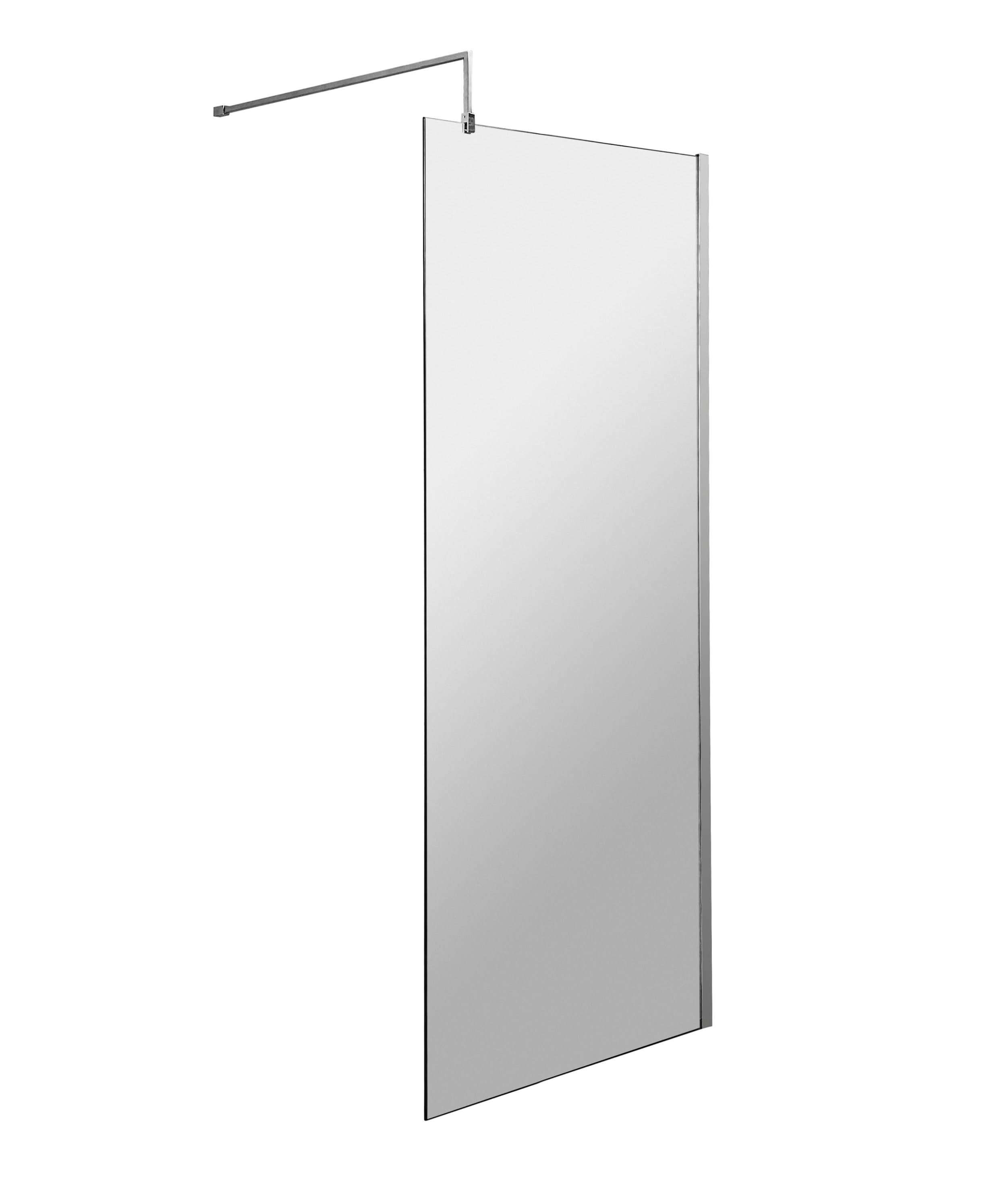 Hudson Reed Wetroom Screen & Support Bar, Durable Toughened Glass Wet Room Glass Panels Wetroom Shower Screen in Chrome, 700mm
