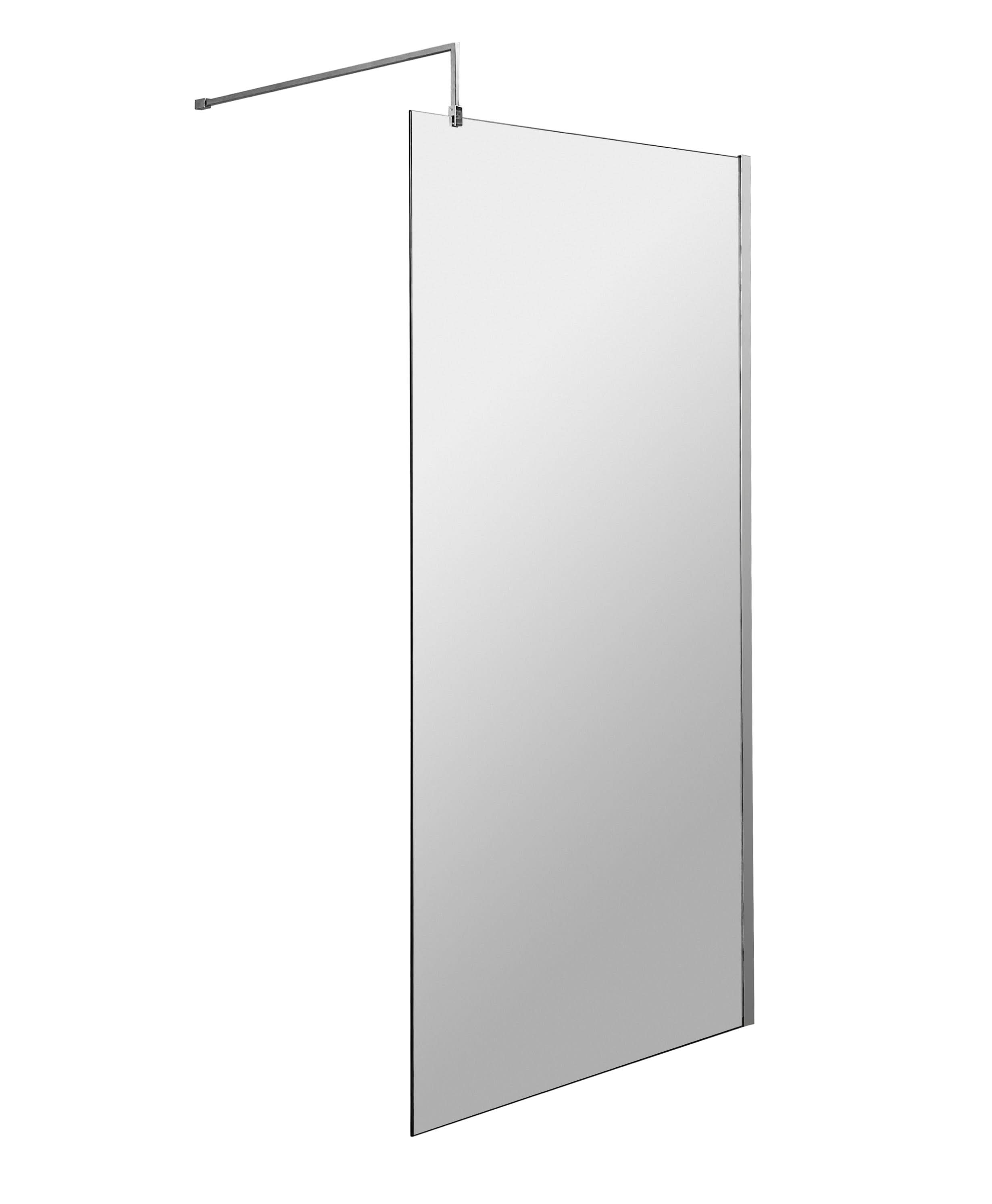 Hudson Reed Wetroom Screen & Support Bar, Durable Toughened Glass Wet Room Glass Panels Wetroom Shower Screen in Chrome, 900mm