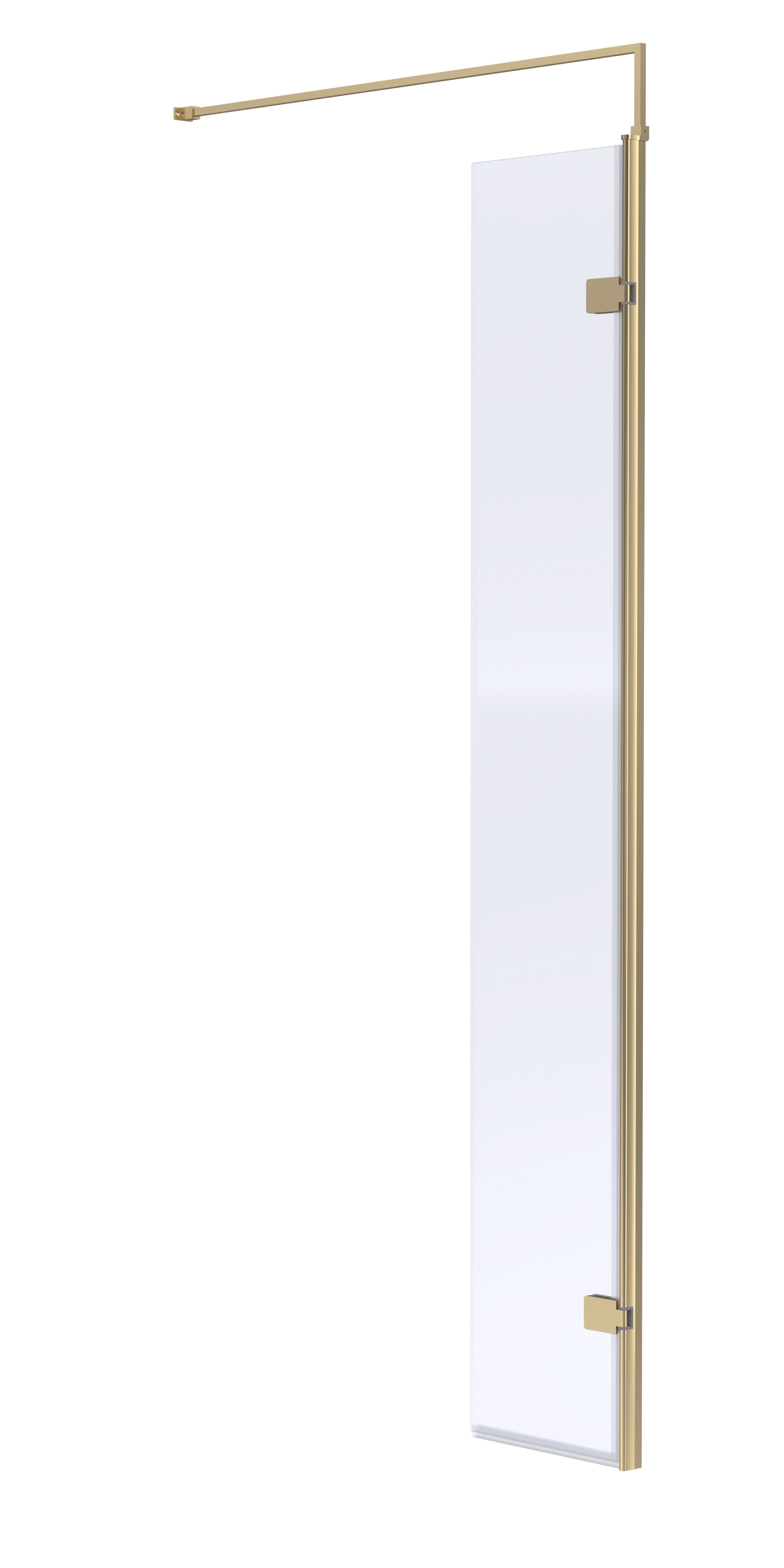 Hudson Reed Wetroom Swing Screen, Toughened Glass Wet Room Glass Panels & Wetroom Shower Screen in Brushed Brass, 300mm x 1950mm
