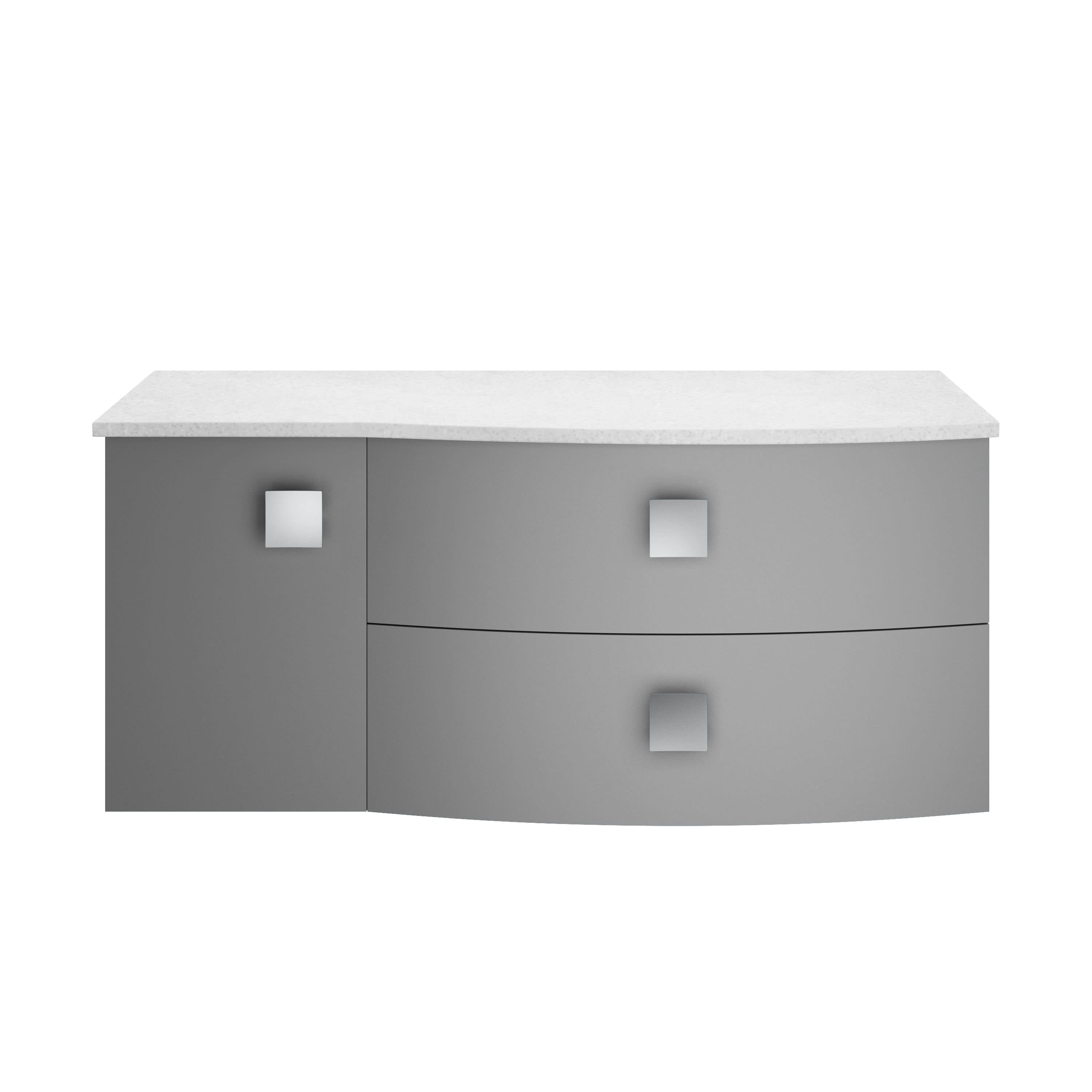 Hudson Reed Sarenna Wall Hung Right Hand 2 Drawer 1 Door White Countertop Basin Vanity Unit, Durable Soft-Close Cabinet Bathroom Furniture in Dove Grey, 1000mm