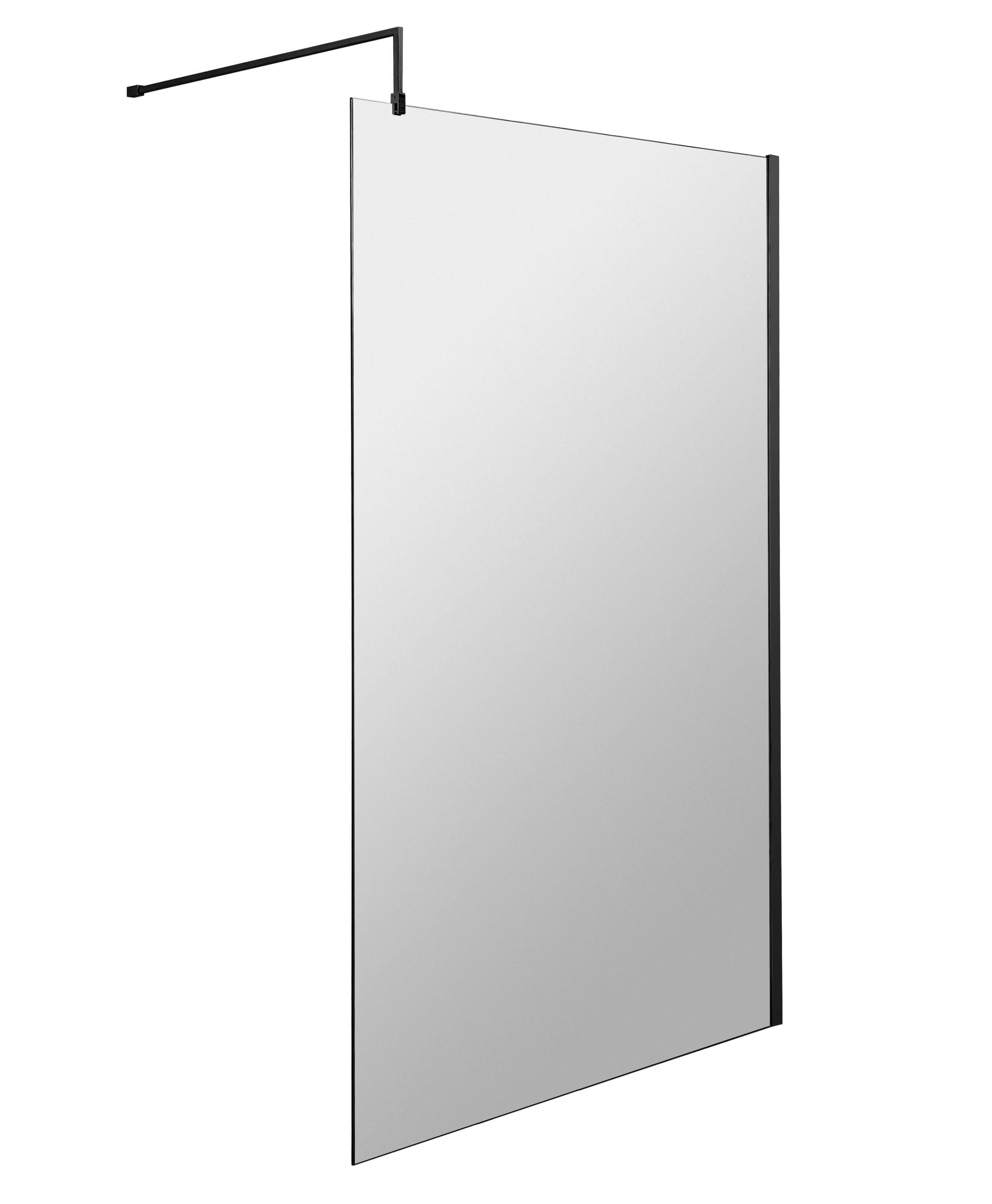 Hudson Reed Wetroom Screen & Support Bar, Durable Toughened Glass Wet Room Glass Panels Wetroom Shower Screen in Matt Black, 1200mm