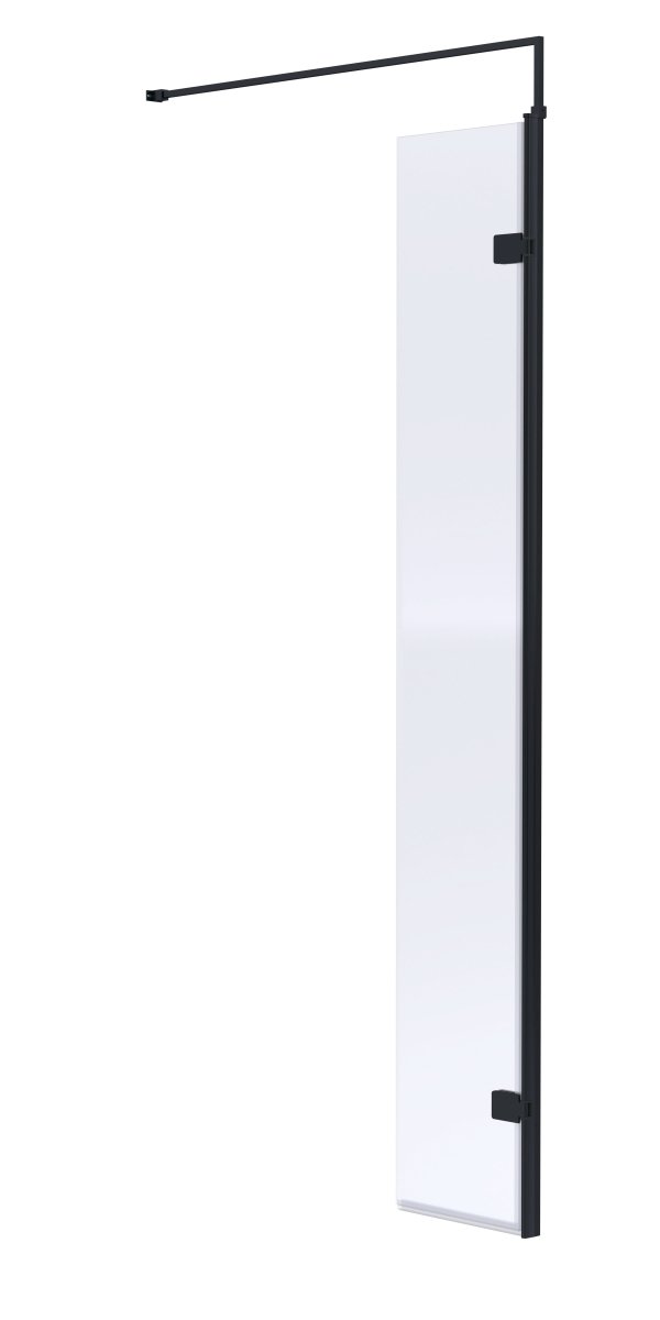 Hudson Reed Wetroom Swing Screen, Toughened Glass Wet Room Glass Panels & Wetroom Shower Screen in Matt Black, 300mm x 1950mm