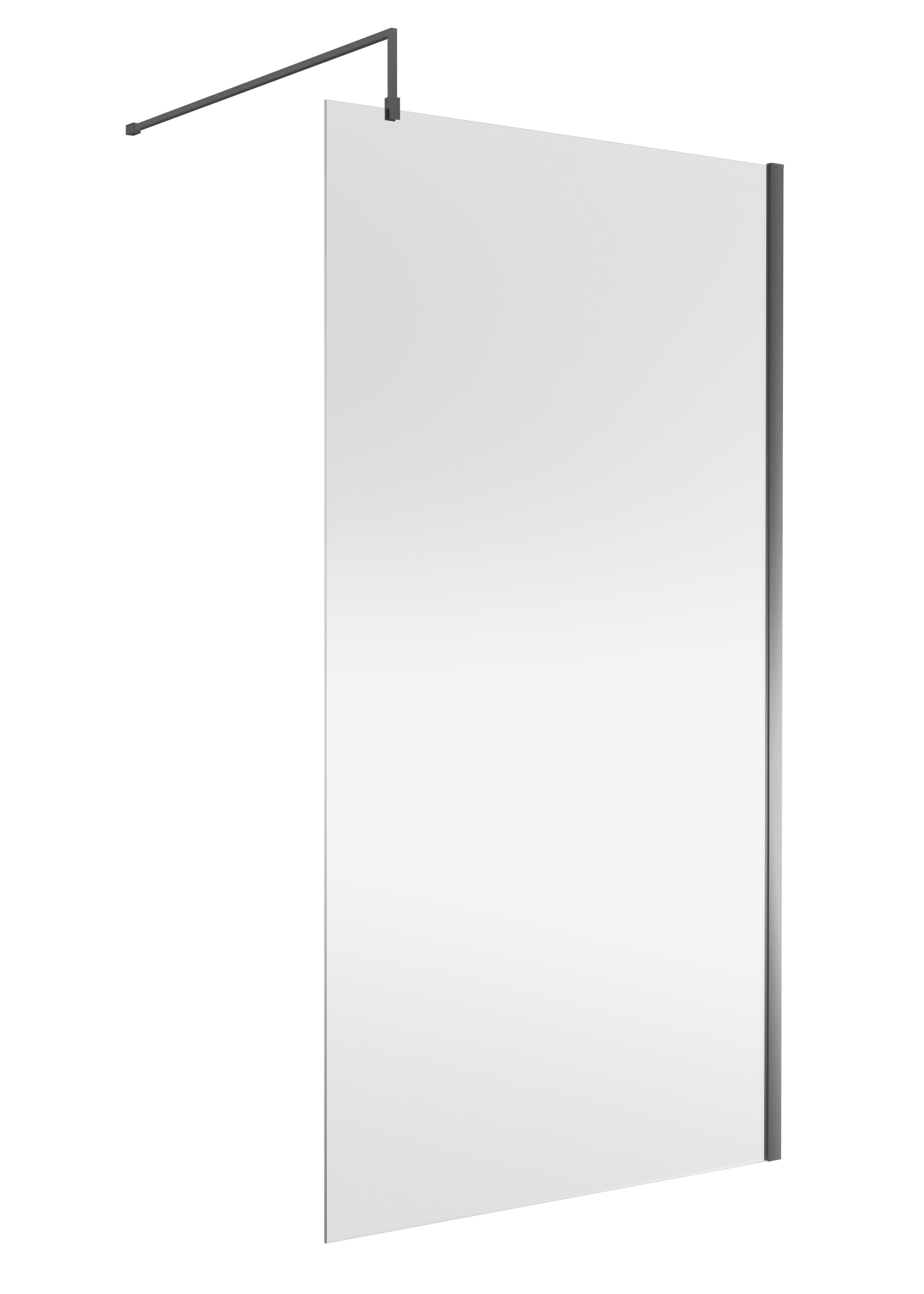 Nuie Wetroom Screen, Durable Toughened Fixed Glass Bathroom Shower Screen with Support Bar in Brushed Pewter, 1100 x 1850mm