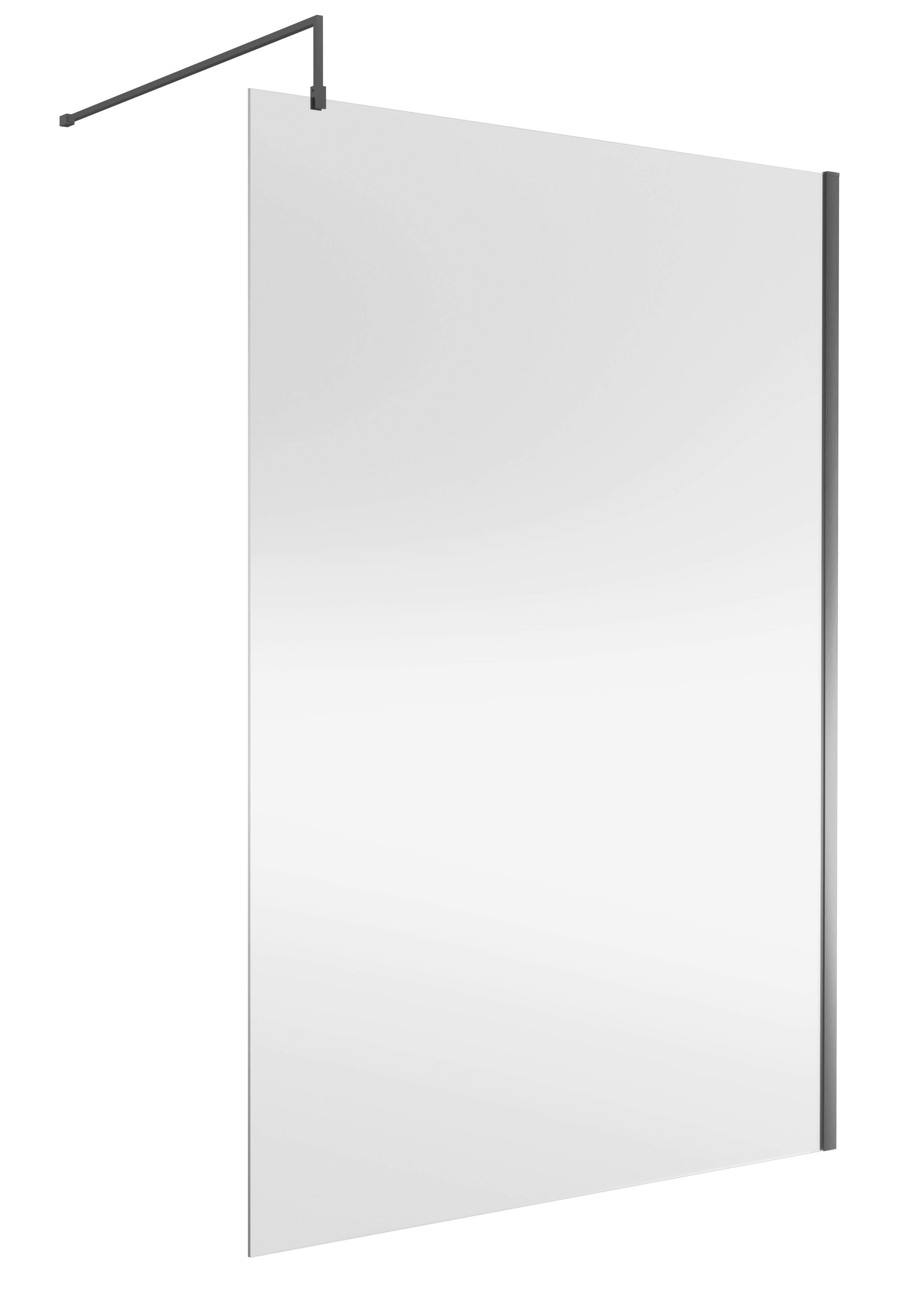 Nuie Wetroom Screen, Durable Toughened Fixed Glass Bathroom Shower Screen with Support Bar in Brushed Pewter, 1400 x 1850mm