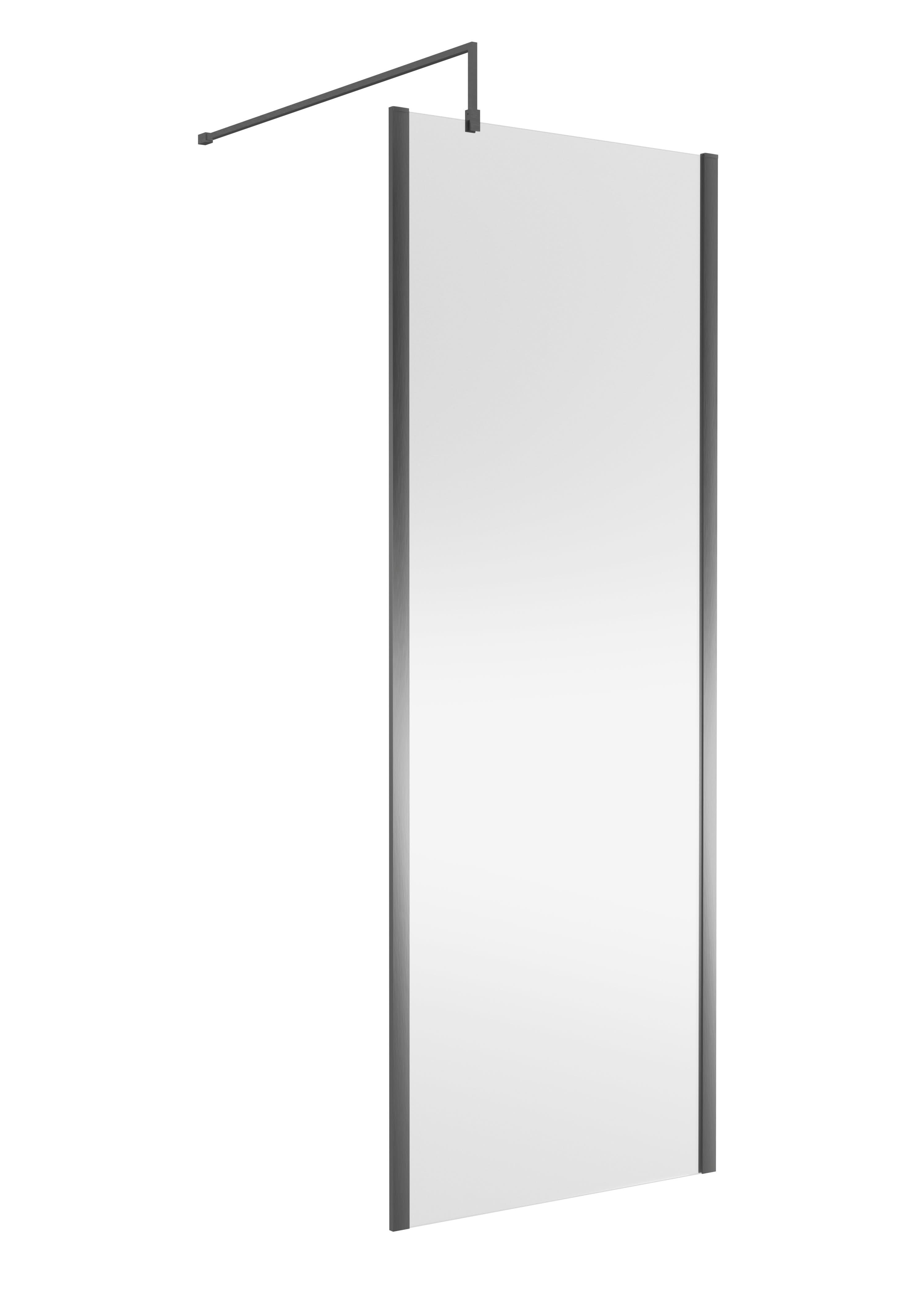Nuie Wetroom Screen Outer Frame, Durable Frameless Fixed Bathroom Glass Shower Screen in Brushed Pewter Finish, 760mm