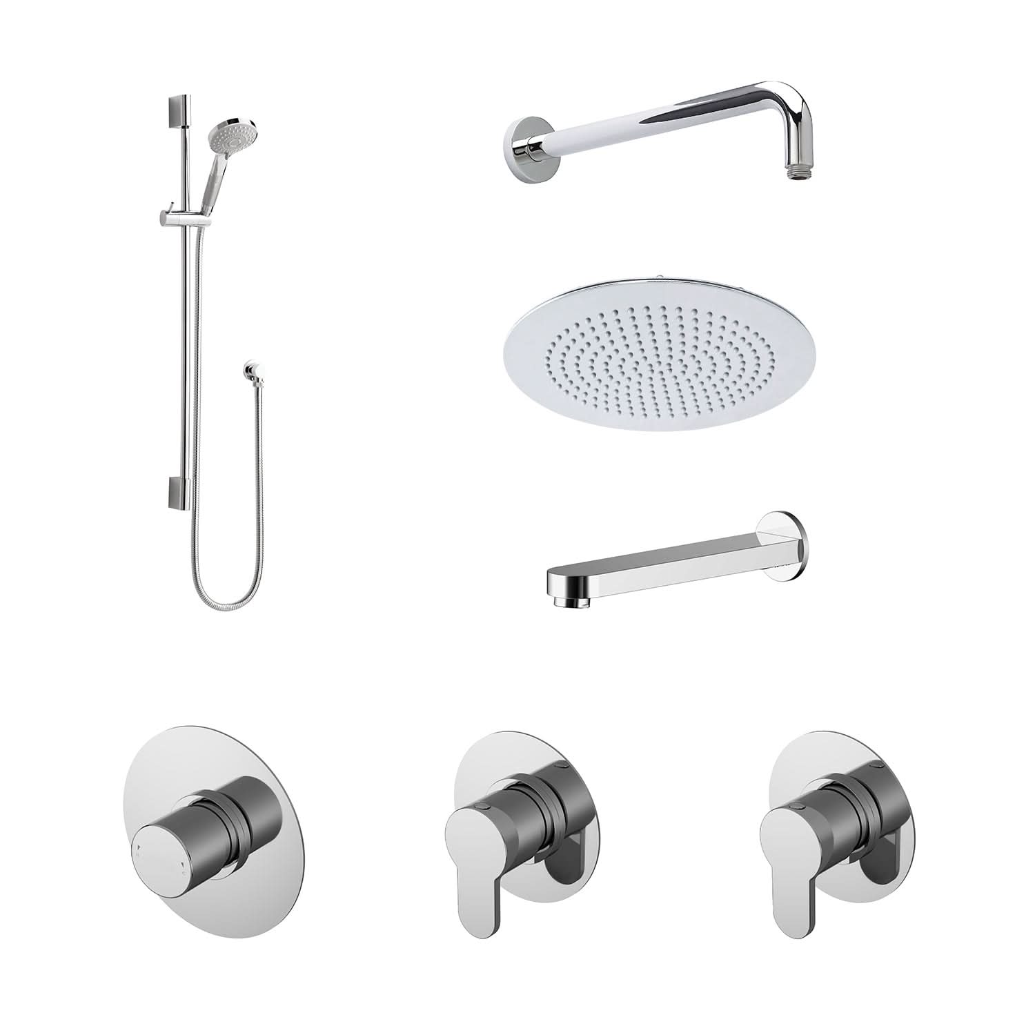 Nuie Arvan 3 Outlet Concealed Shower Valve With Kit, Stop Tap And Bath Spout - Chrome