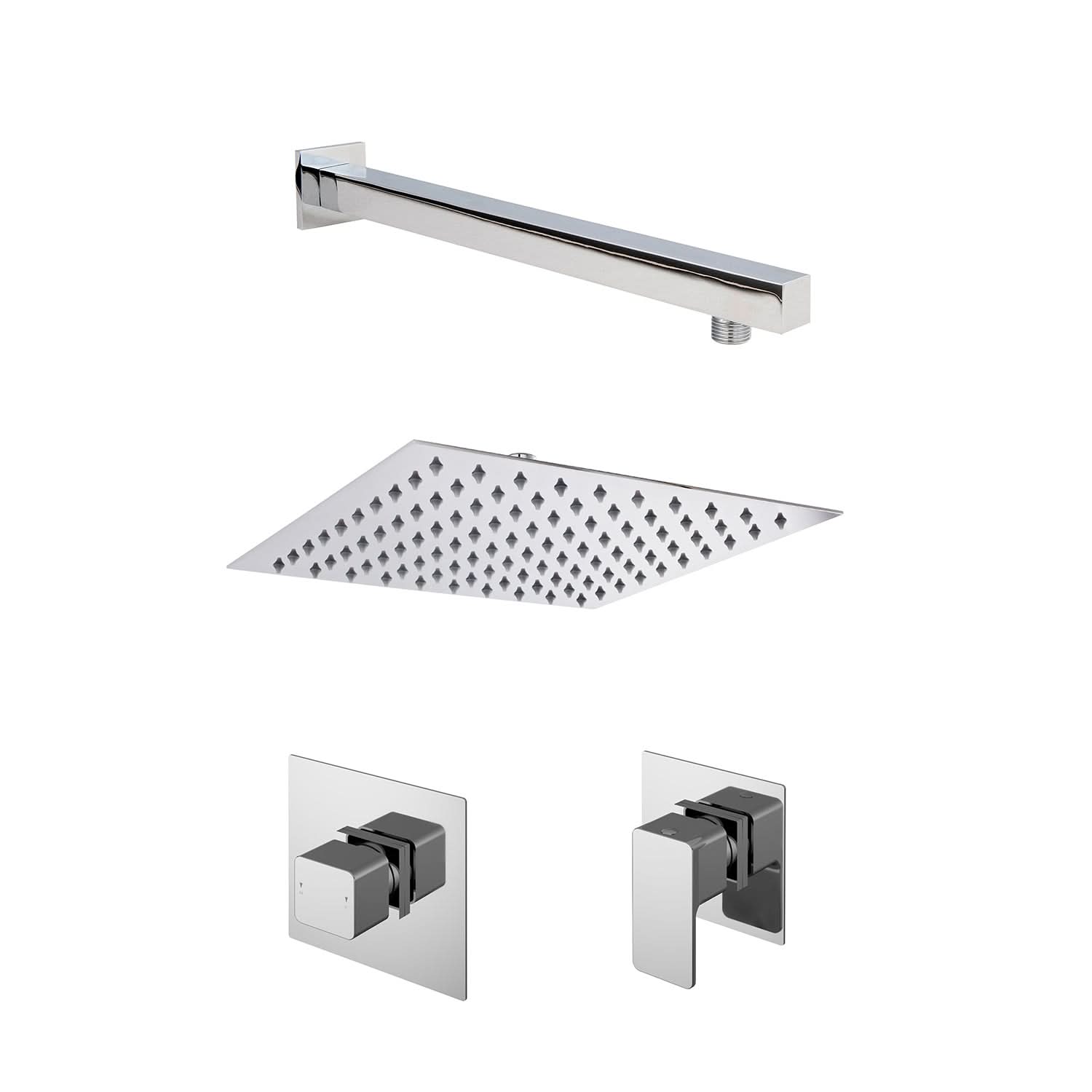 Nuie Windon 1 Outlet Concealed Shower Valve With Fixed Head And Stop Tap - Chrome