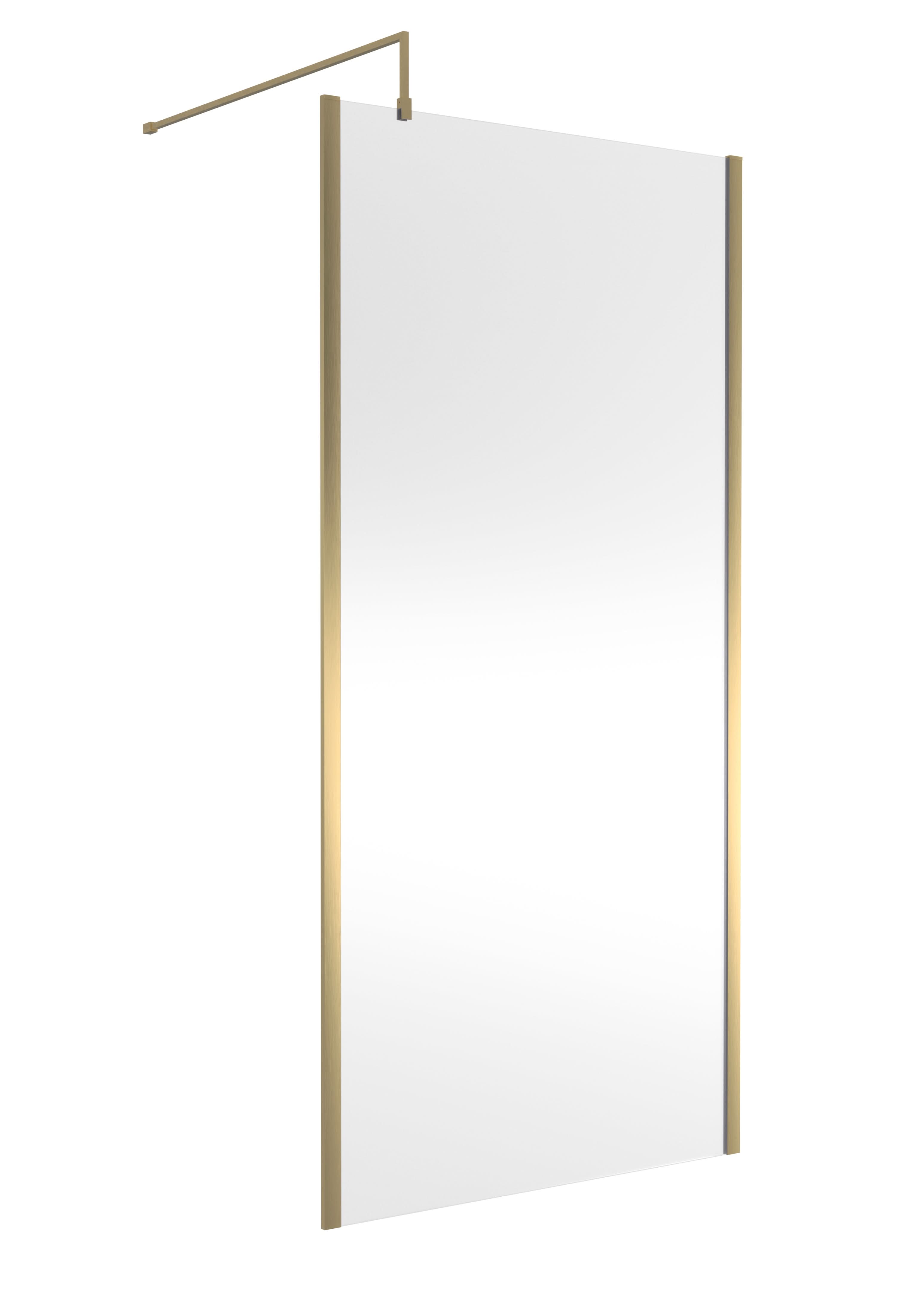 Hudson Reed Outer Framed Wetroom Screen with Support Bar, Durable Glass Wetroom Panel for Modern Bathroom in Brushed Brass, 1000mm